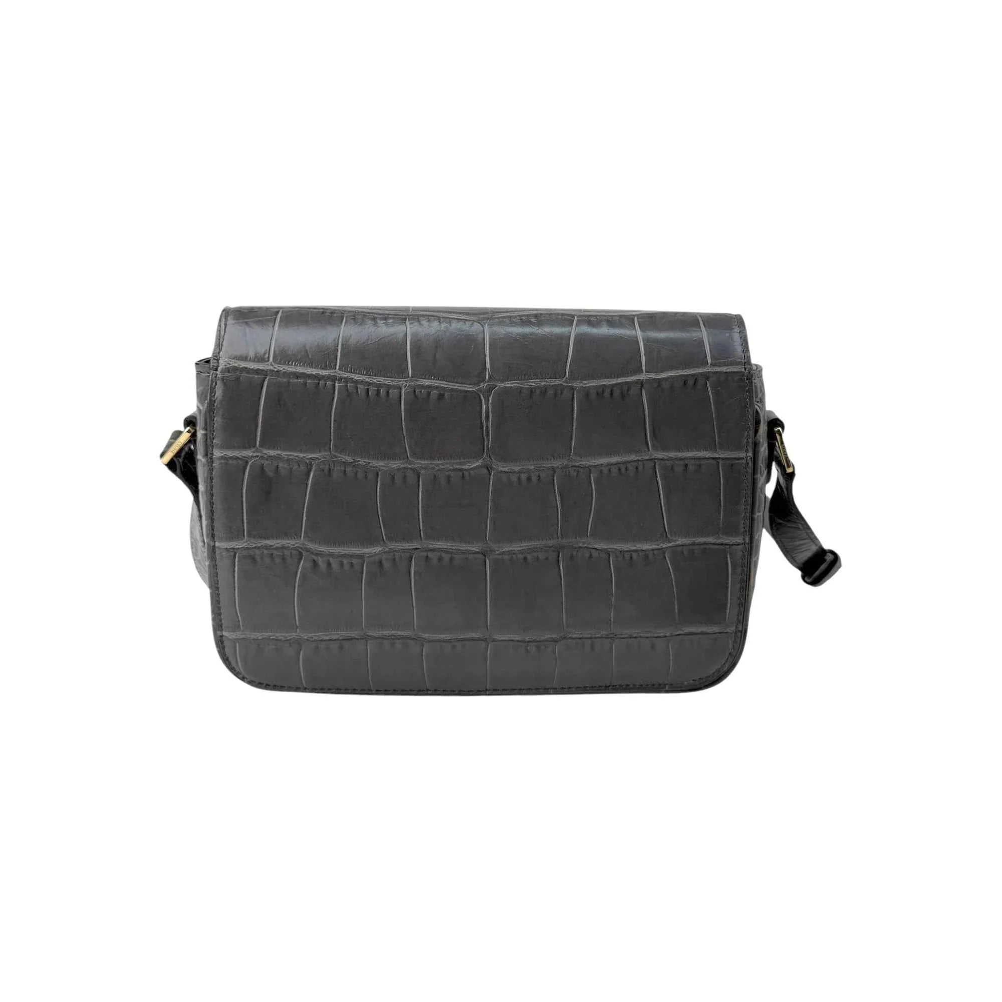 Celine Grey Crocodile-Embossed Leather Tassels Bag