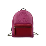 Gucci Soho Pink Red Pebbled Leather Color block Gold Tone Chain Strap Backpack