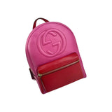 Gucci Soho Pink Red Pebbled Leather Color block Gold Tone Chain Strap Backpack