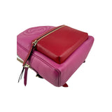 Gucci Soho Pink Red Pebbled Leather Color block Gold Tone Chain Strap Backpack