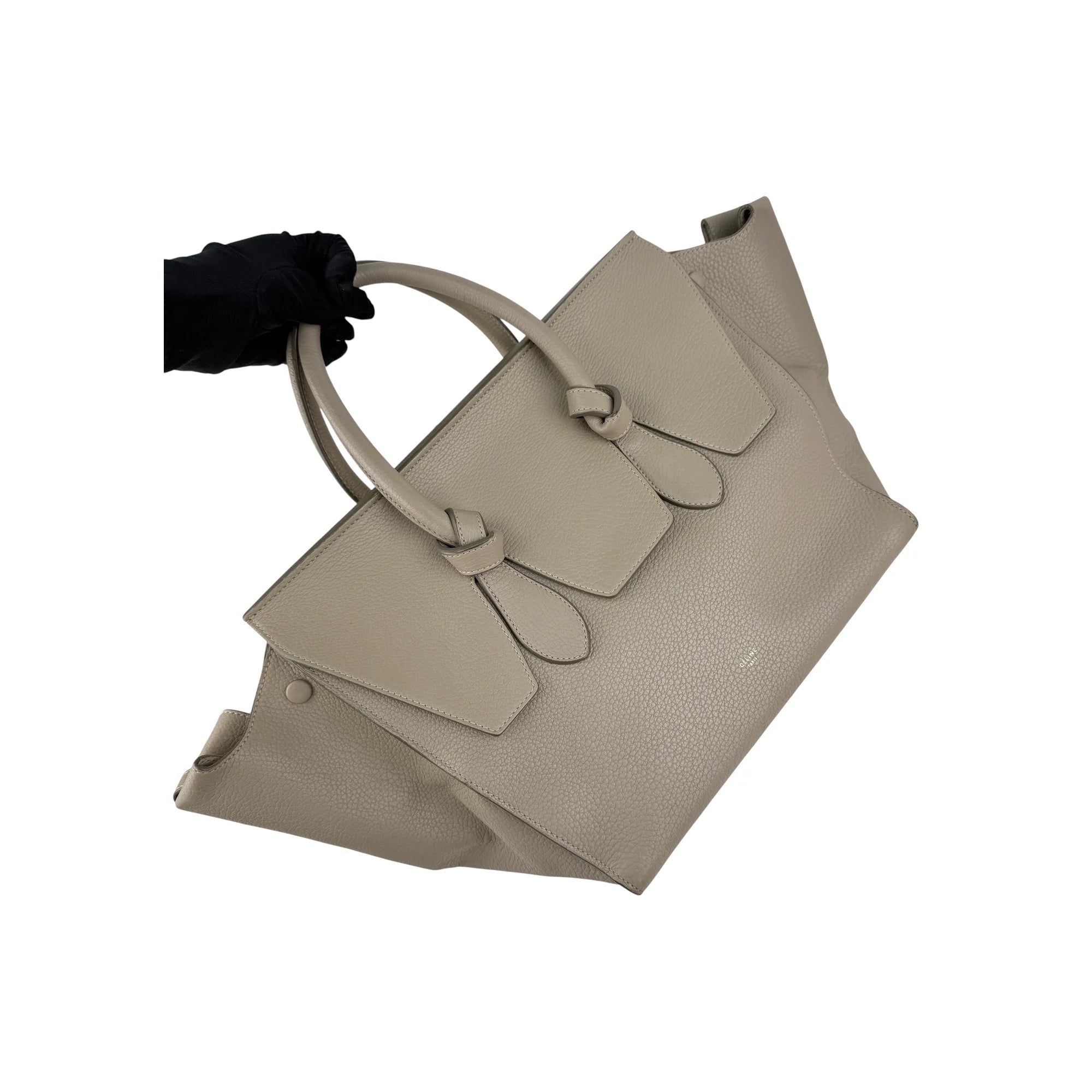 Celine Vanilla Crisped Calfskin Leather Tie Tote Bag