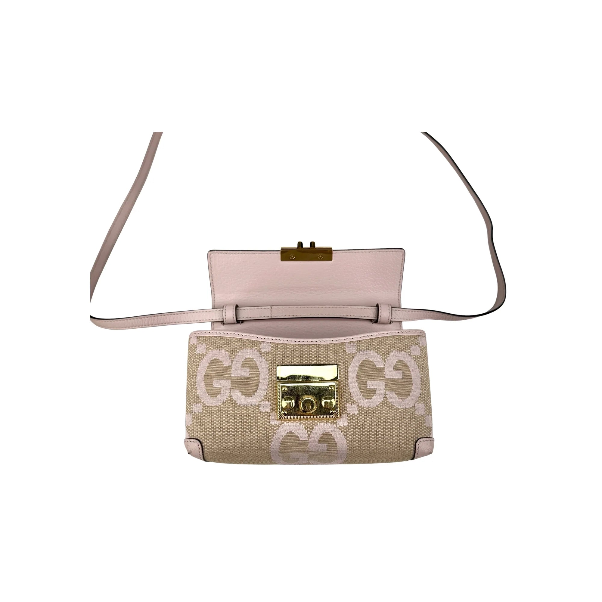Gucci Monogram Jumbo GG Textured Calfskin Mini Padlock Top Handle Shoulder Bag