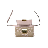 Gucci Monogram Jumbo GG Textured Calfskin Mini Padlock Top Handle Shoulder Bag