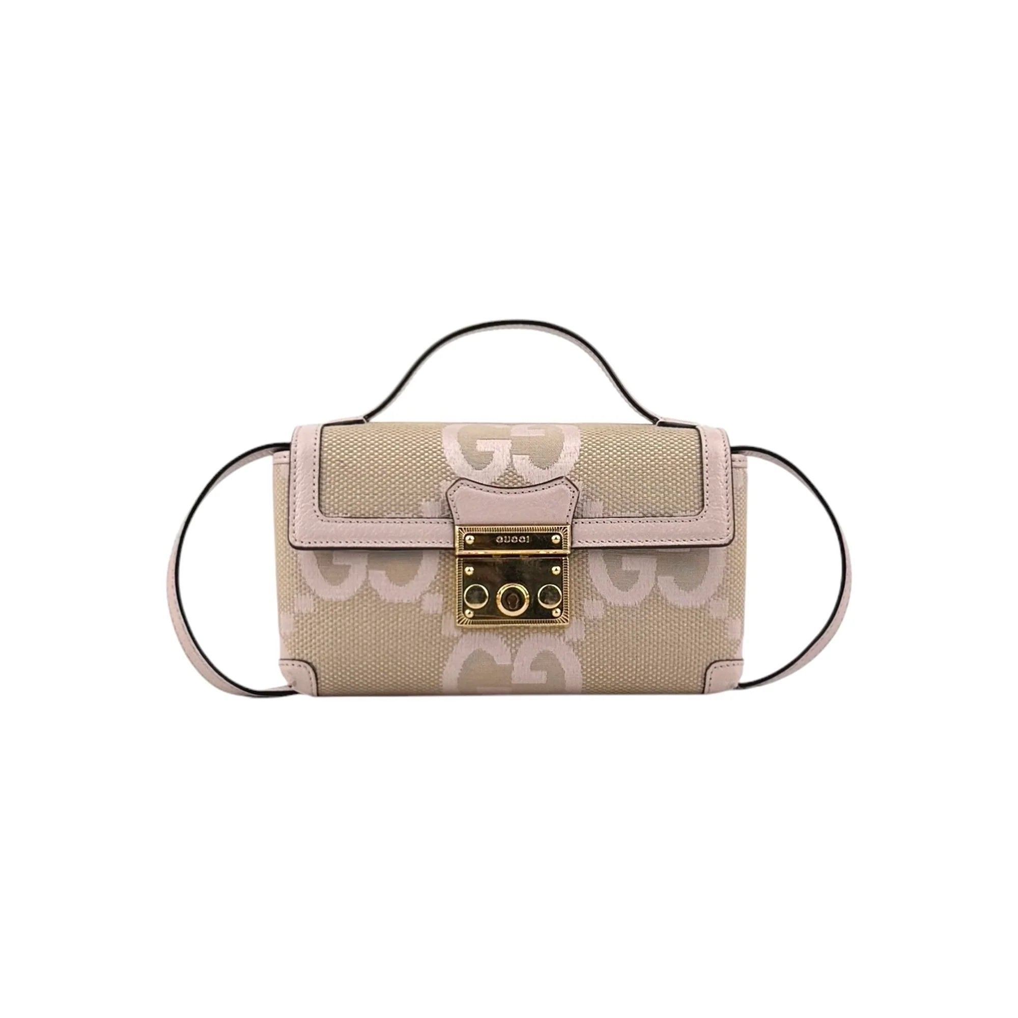 Gucci Monogram Jumbo GG Textured Calfskin Mini Padlock Top Handle Shoulder Bag