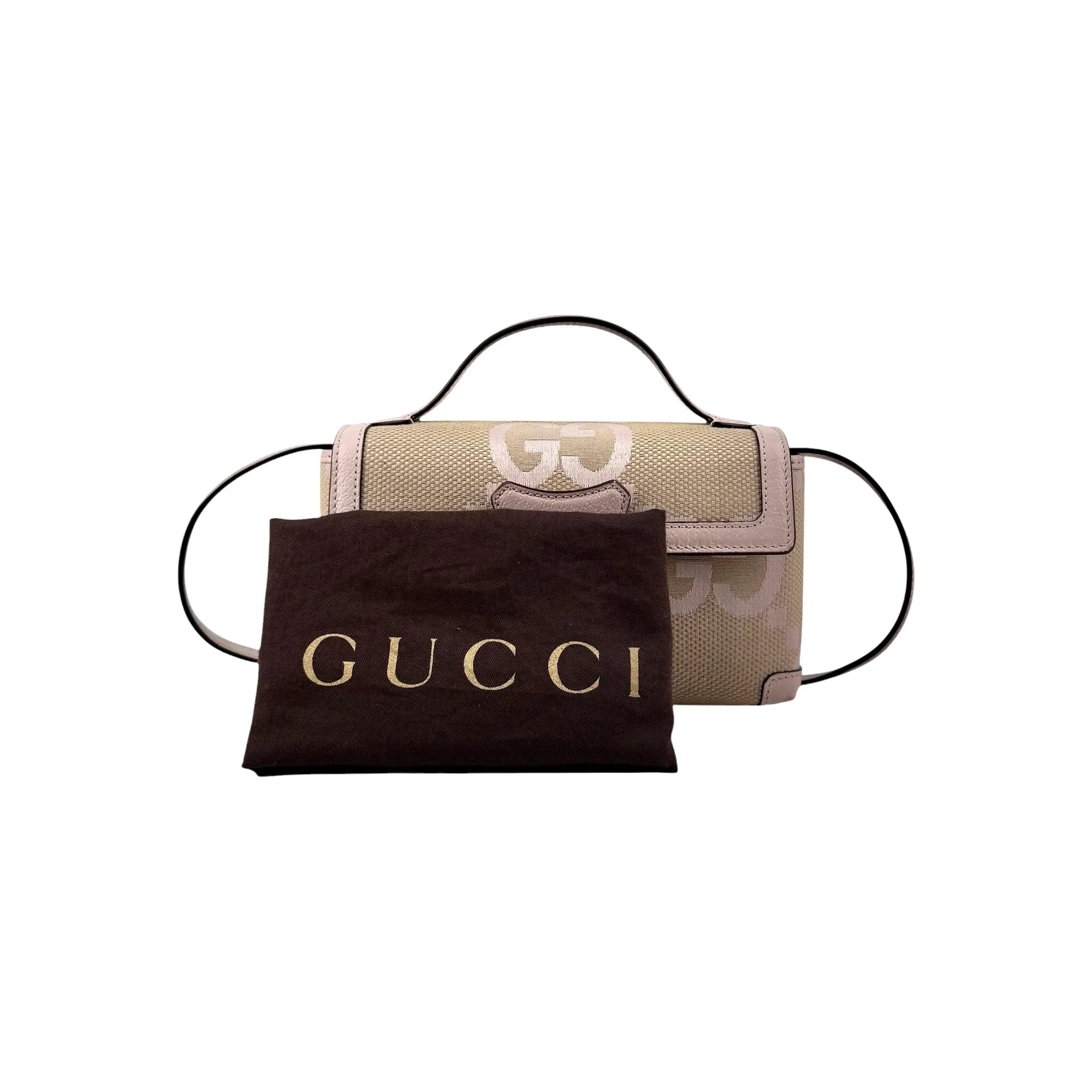 Gucci Monogram Jumbo GG Textured Calfskin Mini Padlock Top Handle Shoulder Bag