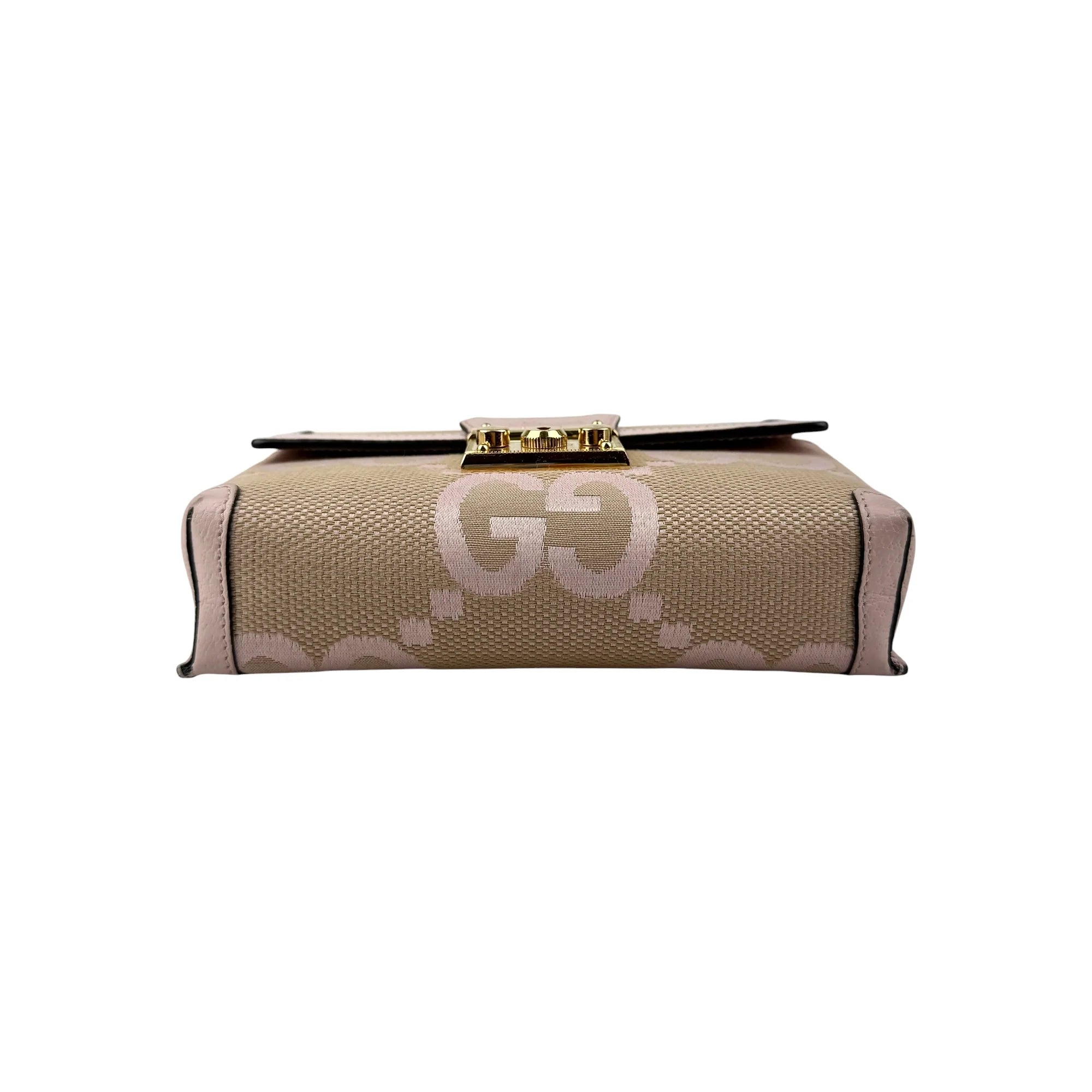 Gucci Monogram Jumbo GG Textured Calfskin Mini Padlock Top Handle Shoulder Bag
