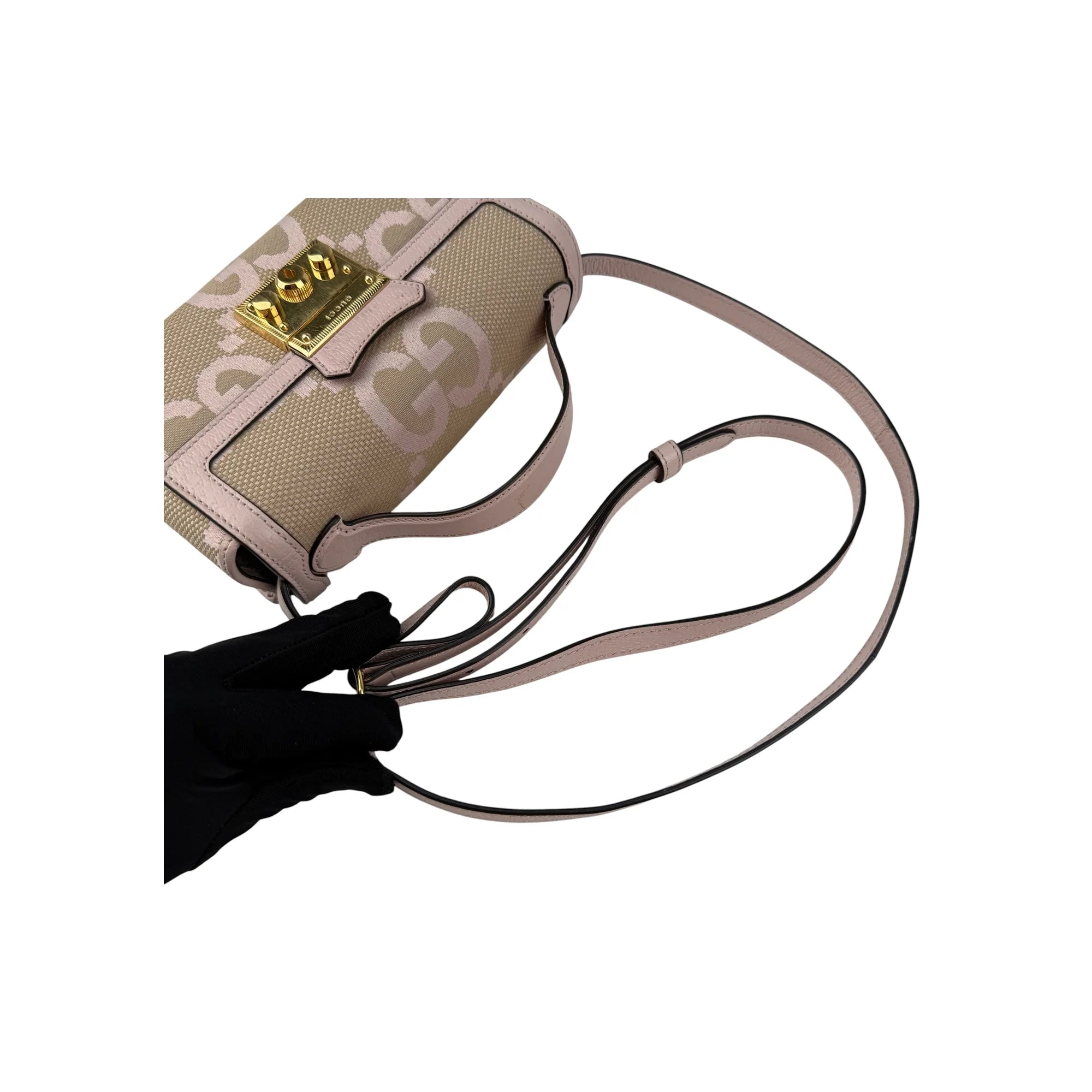 Gucci Monogram Jumbo GG Textured Calfskin Mini Padlock Top Handle Shoulder Bag