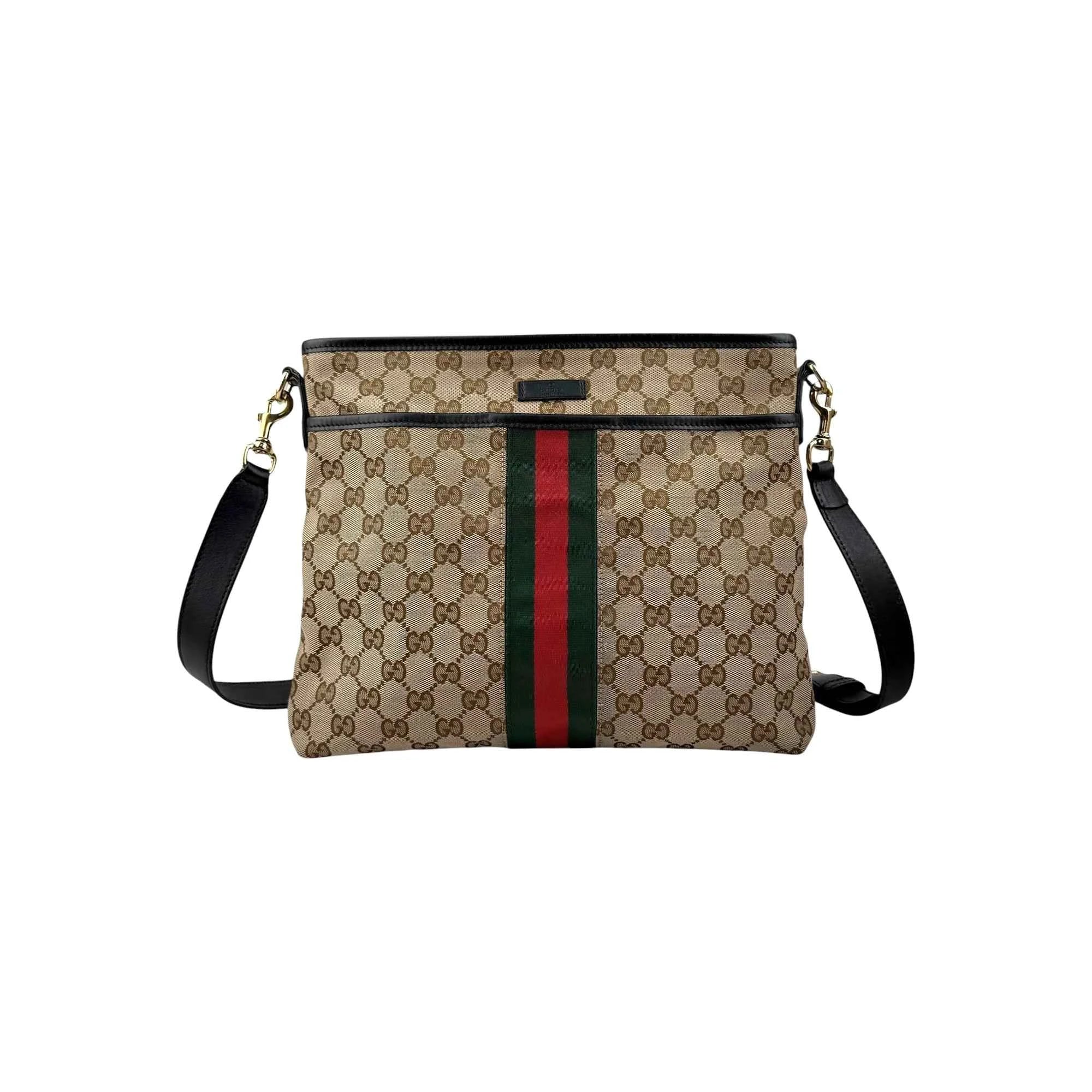 Gucci Beige Ebony GG Canvas and Leather Messenger Bag