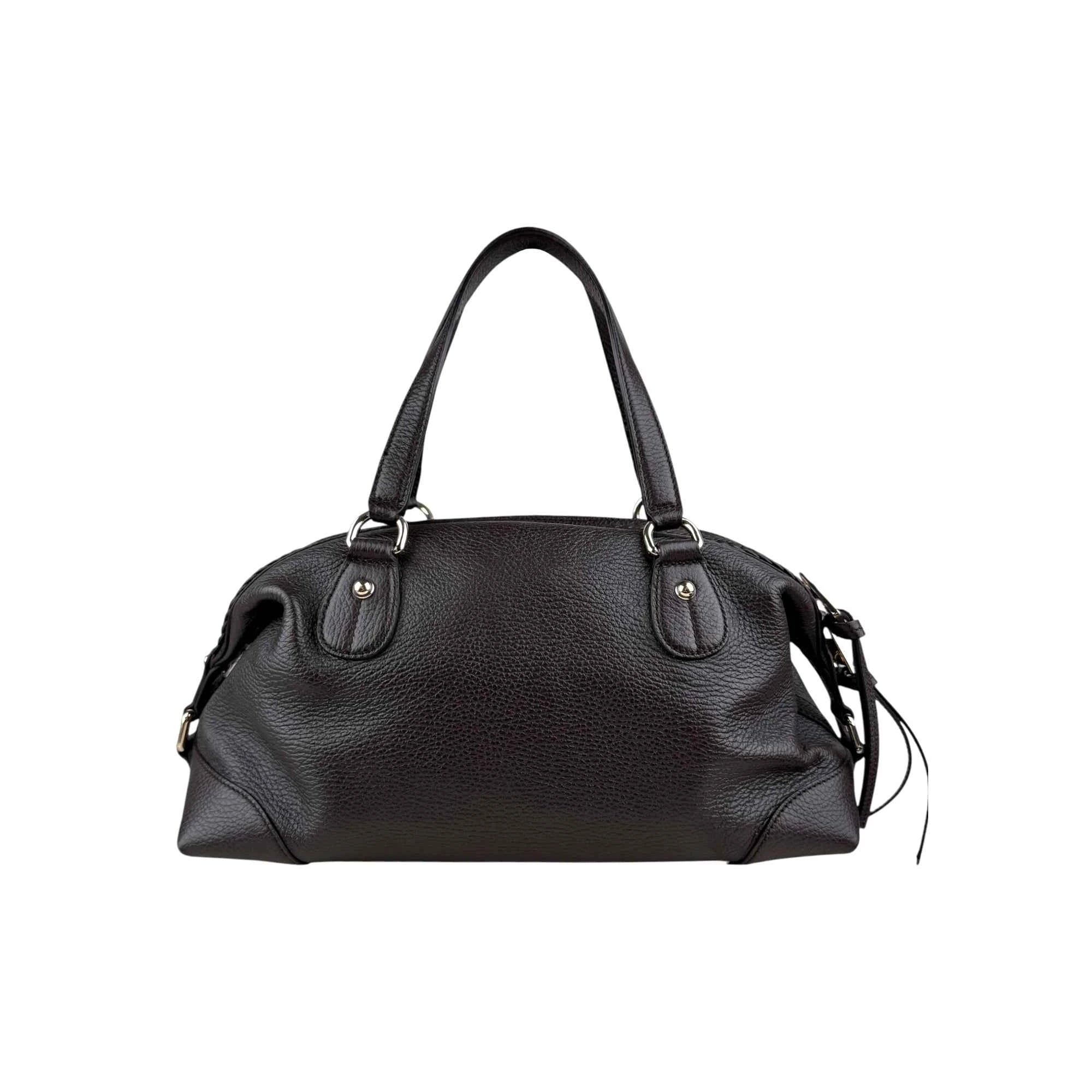 Gucci Black Leather Twill Top Handle Bag