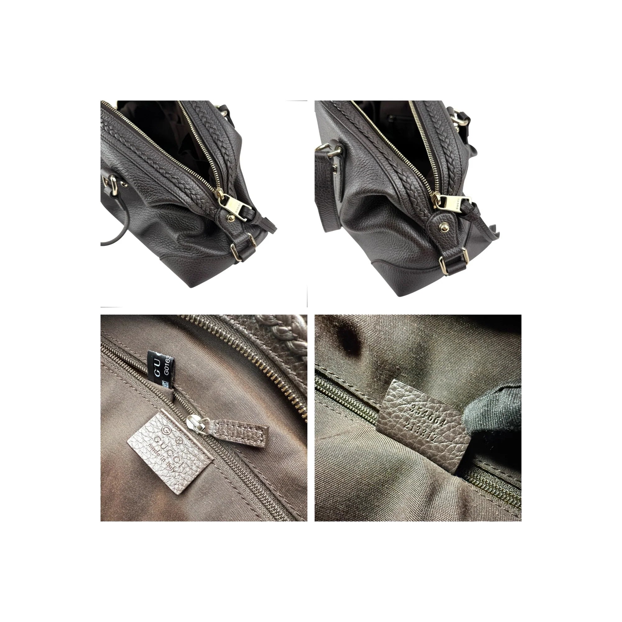 Gucci Black Leather Twill Top Handle Bag