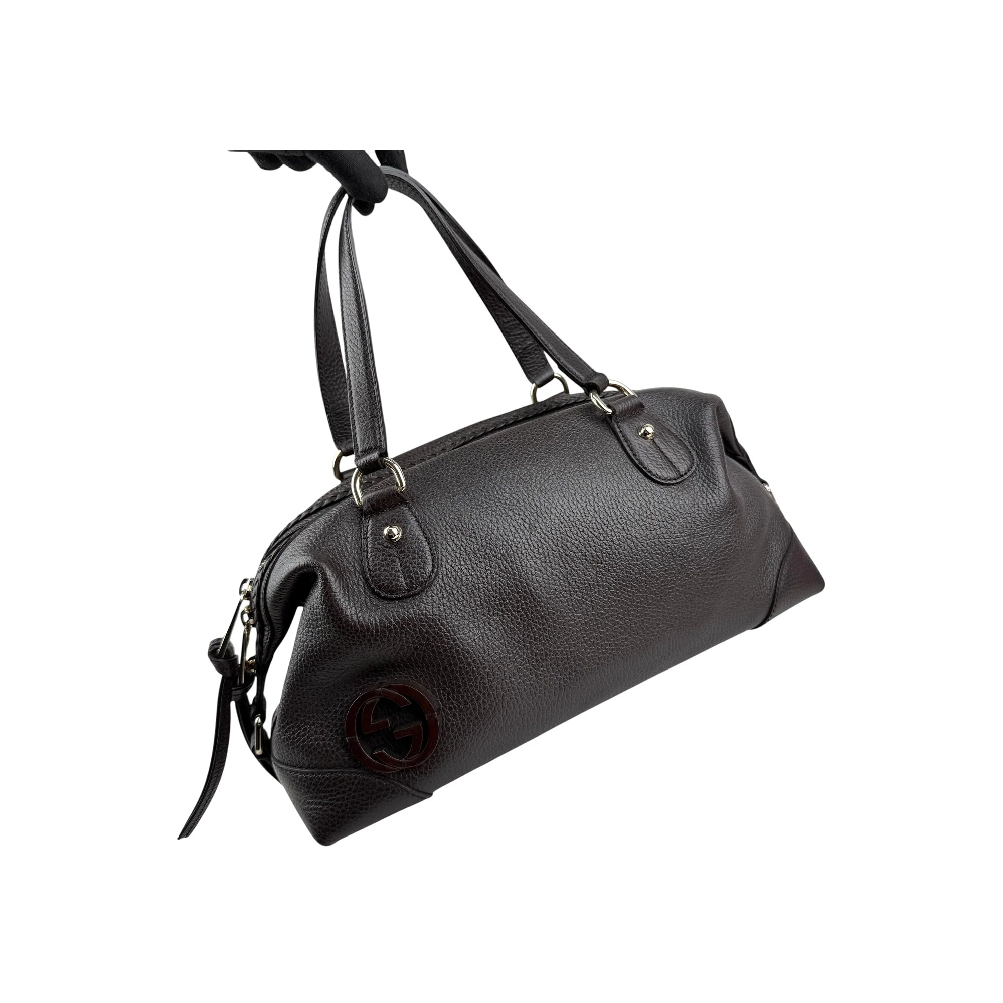 Gucci Black Leather Twill Top Handle Bag