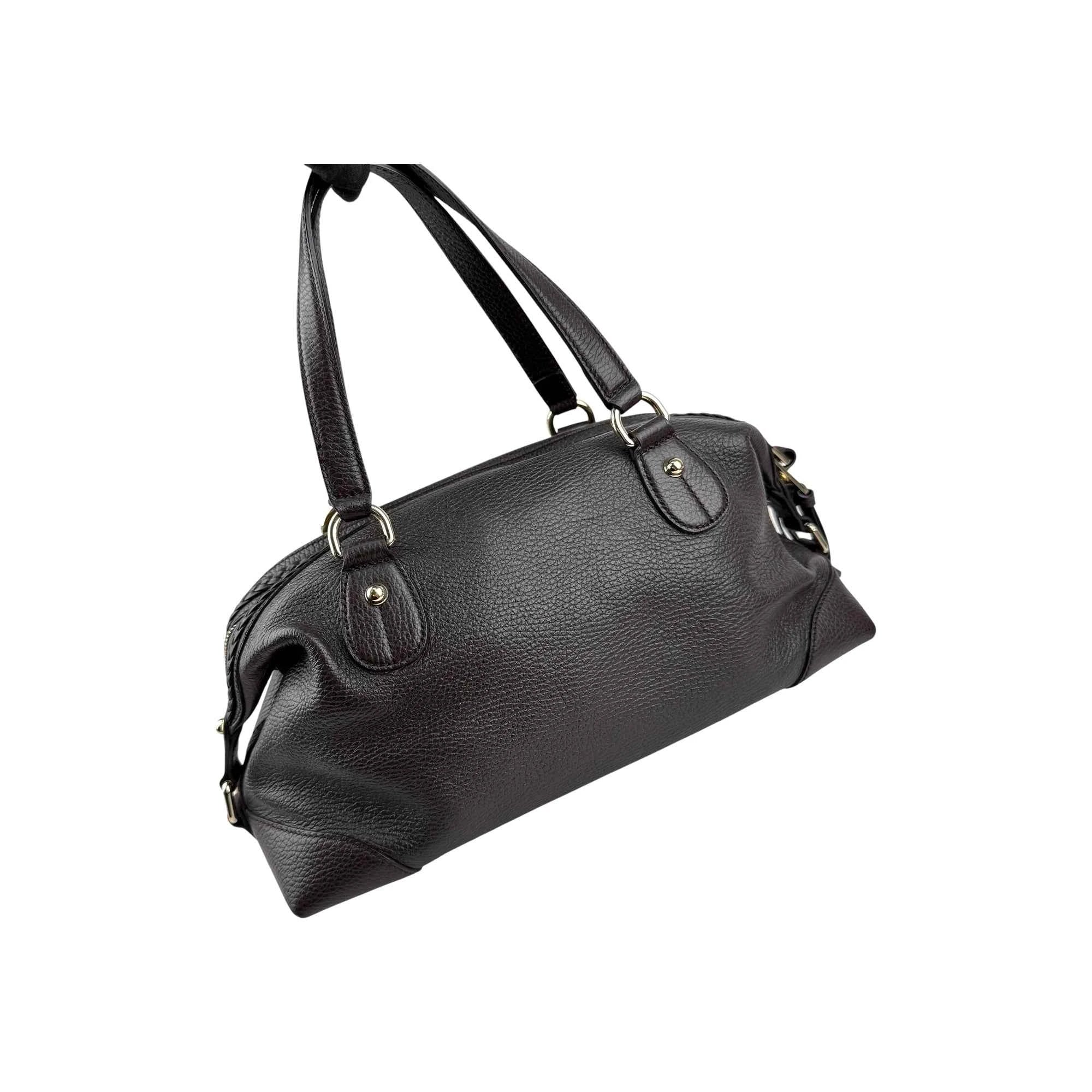 Gucci Black Leather Twill Top Handle Bag