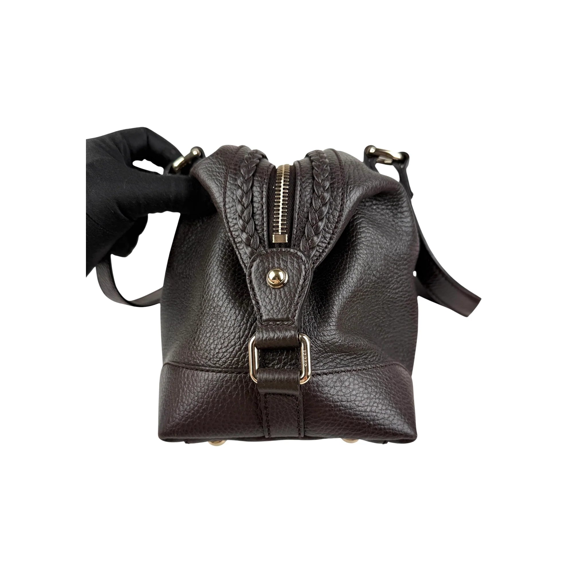 Gucci Black Leather Twill Top Handle Bag