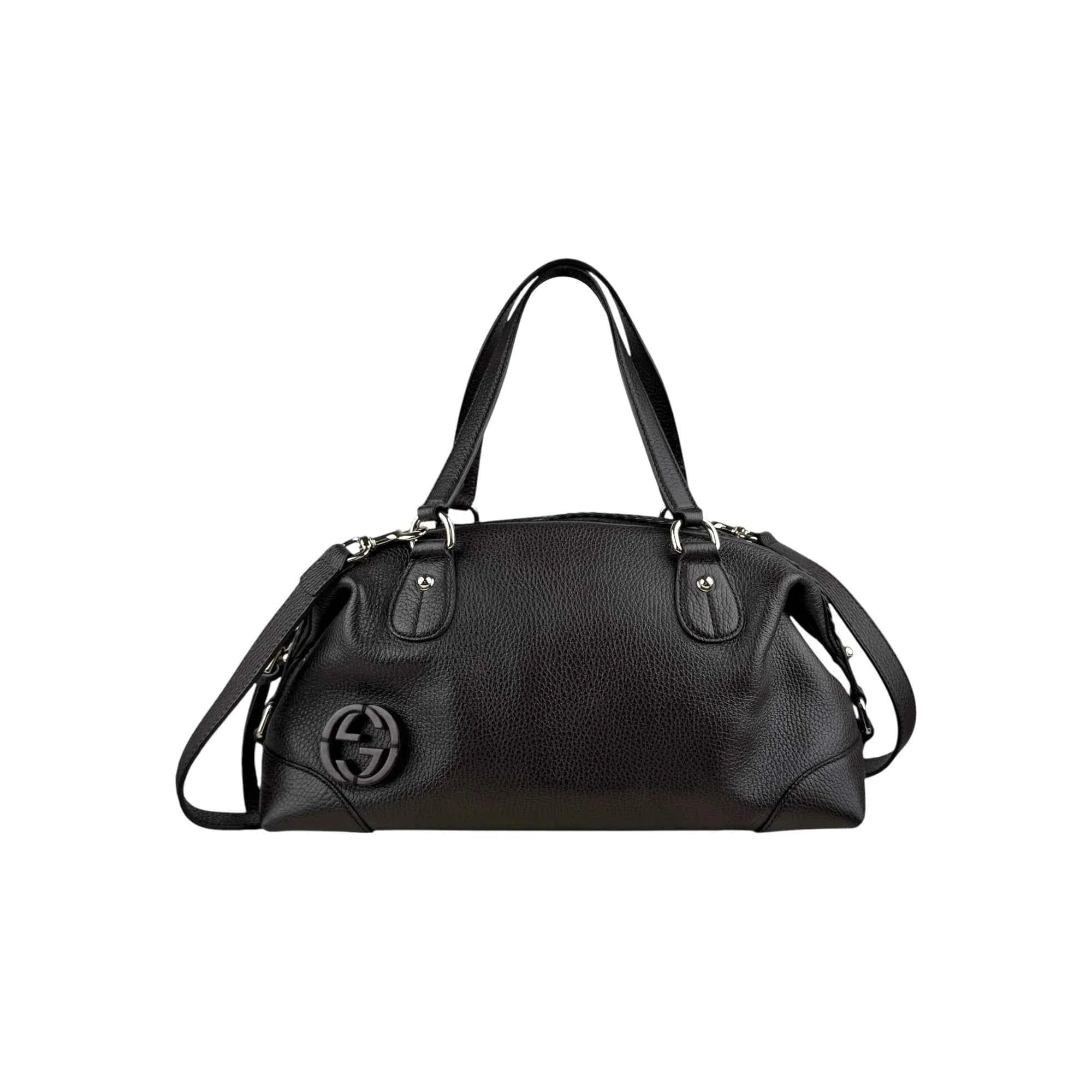 Gucci Black Leather Twill Top Handle Bag