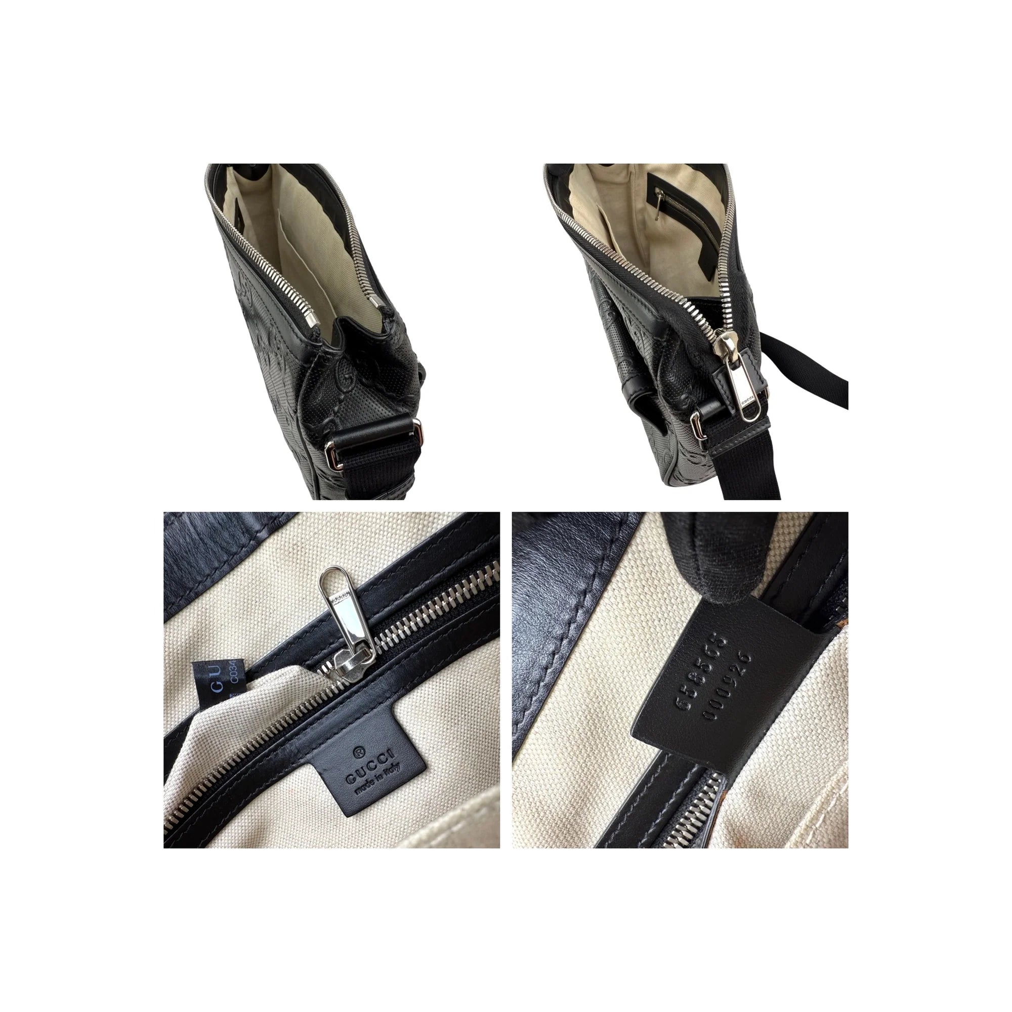 Gucci Black Leather Embossed GG Crossbody Bag