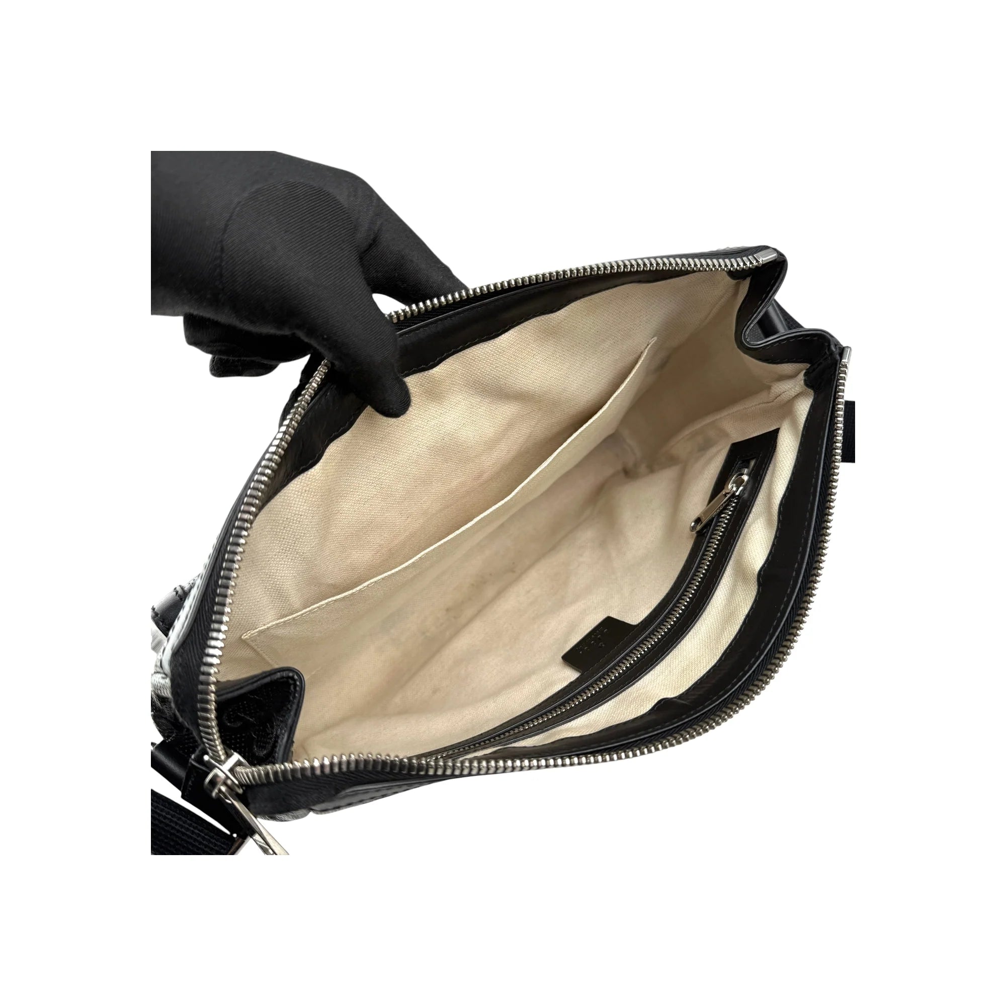Gucci Black Leather Embossed GG Crossbody Bag