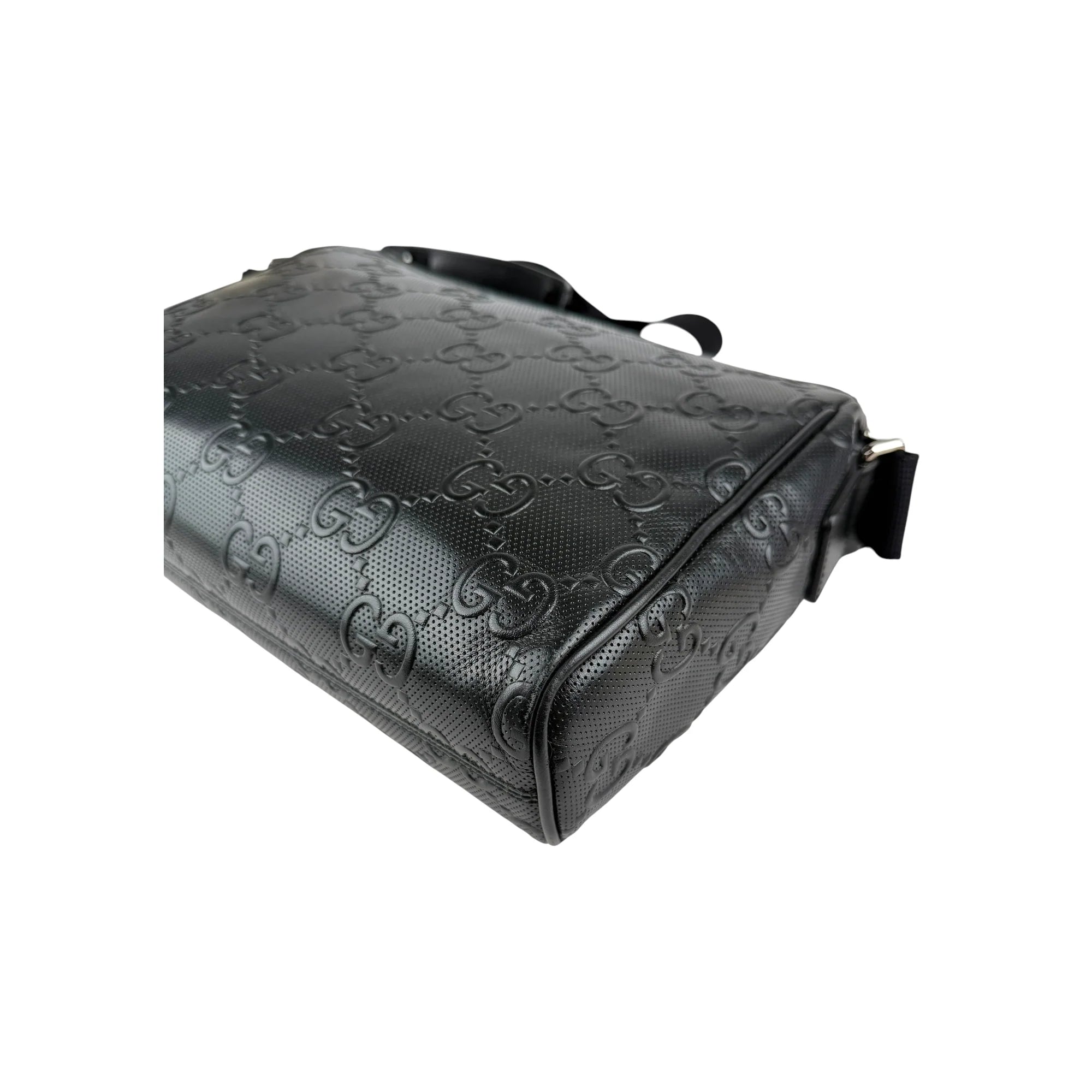 Gucci Black Leather Embossed GG Crossbody Bag