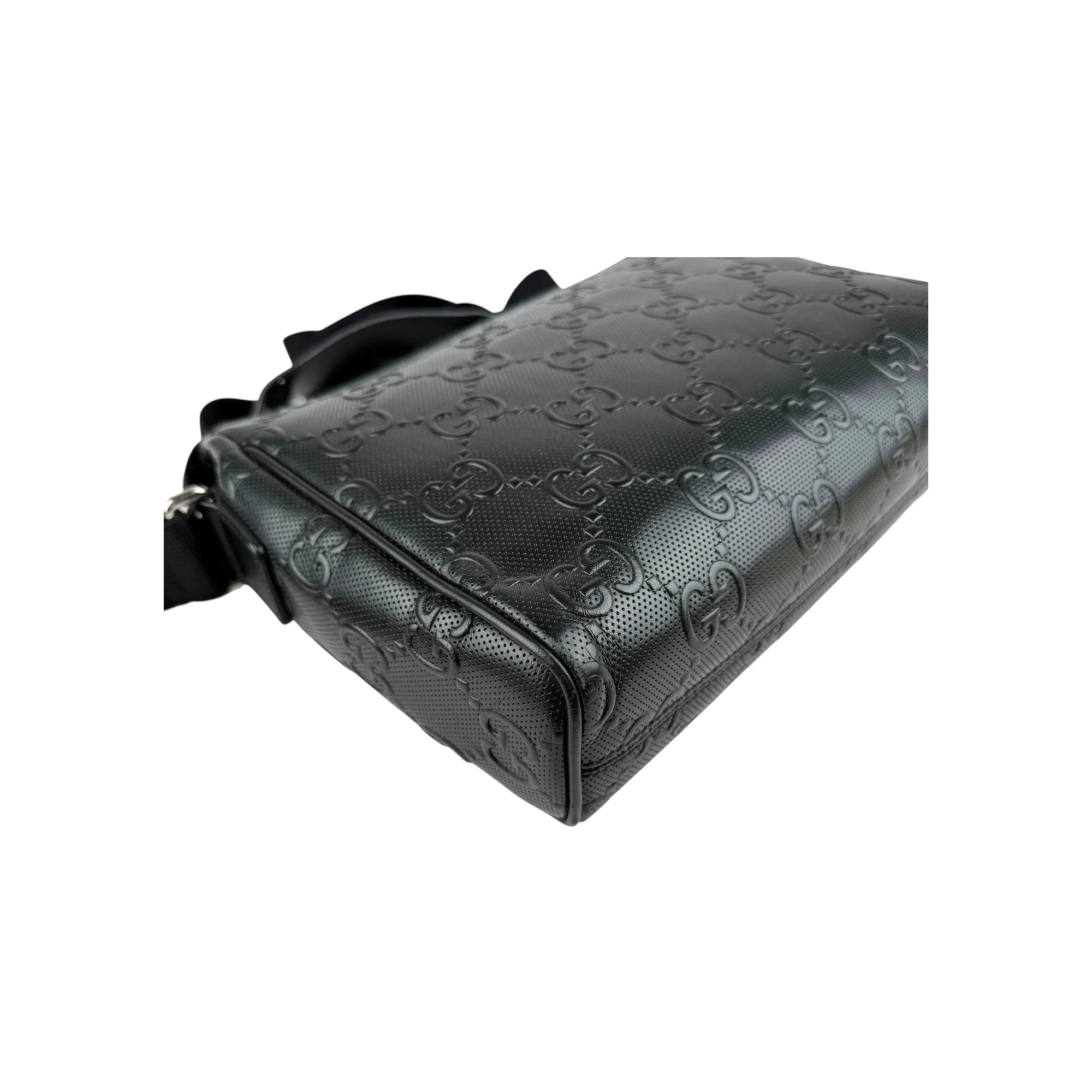 Gucci Black Leather Embossed GG Crossbody Bag