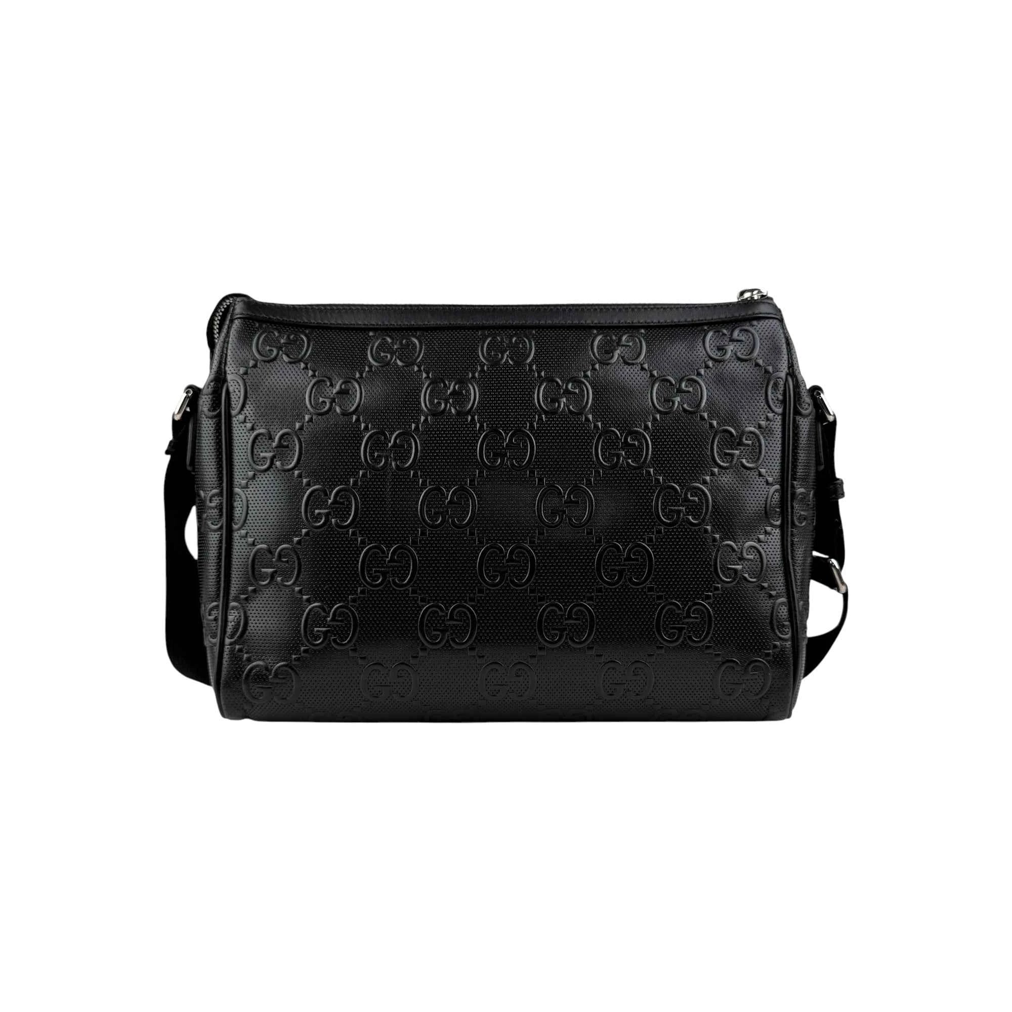 Gucci Black Leather Embossed GG Crossbody Bag
