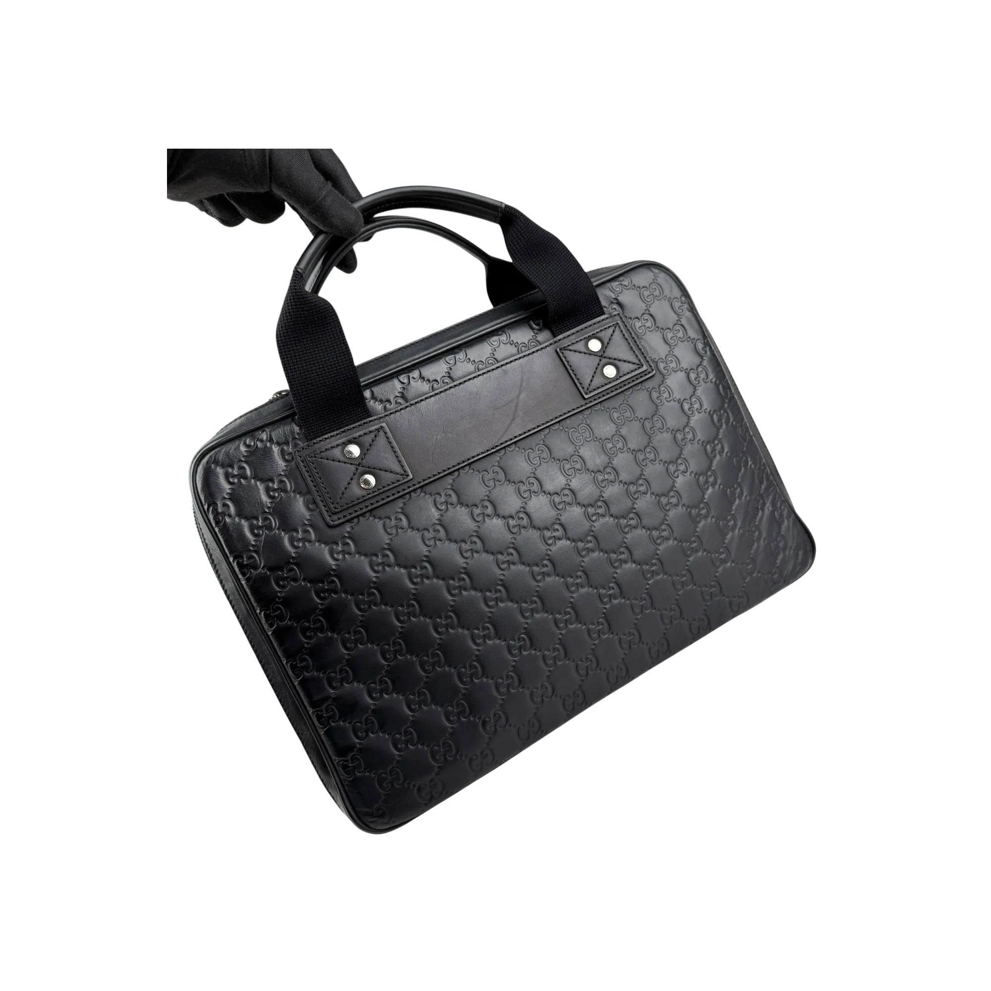 Gucci Black Guccissima Embossed Leather Briefcase Bag