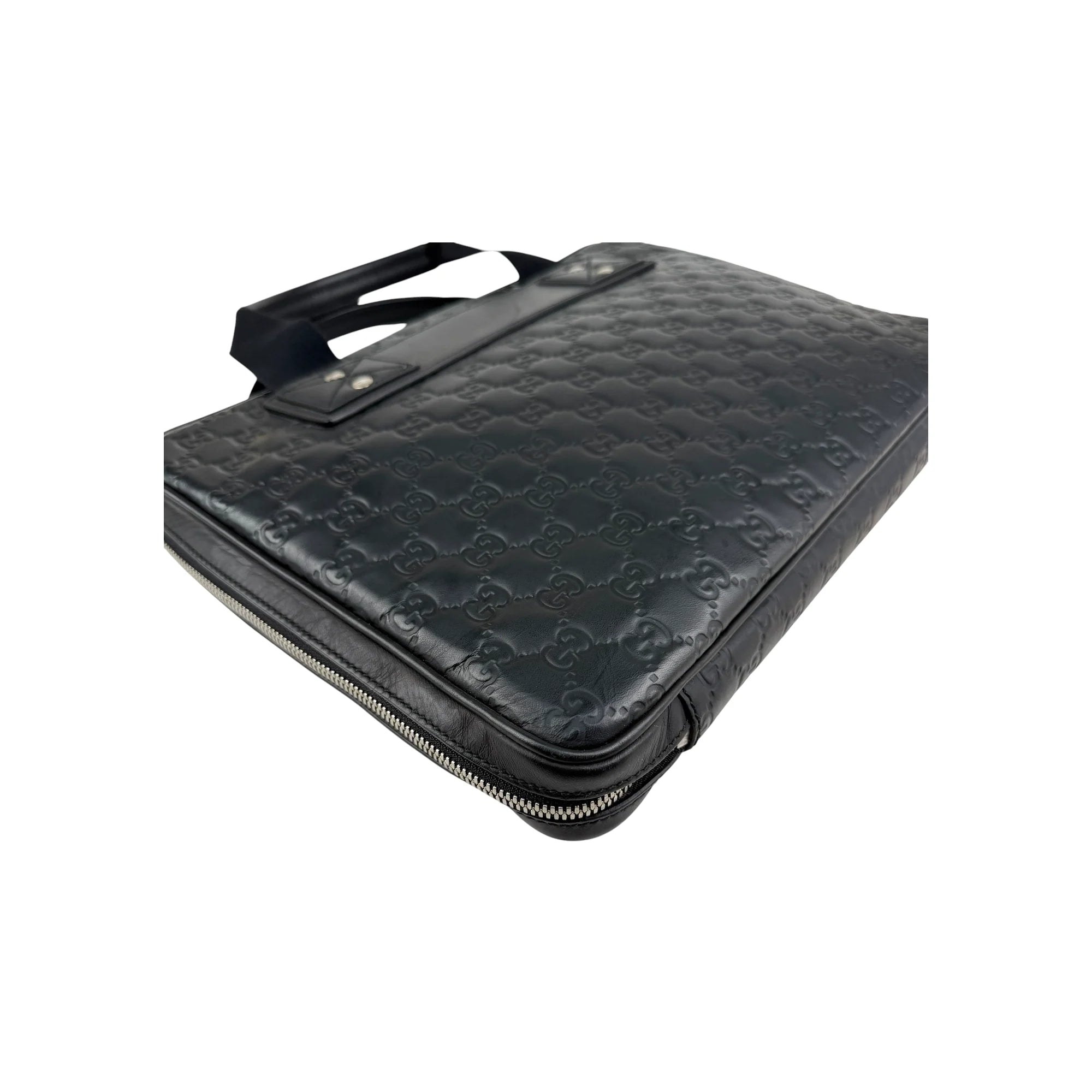 Gucci Black Guccissima Embossed Leather Briefcase Bag