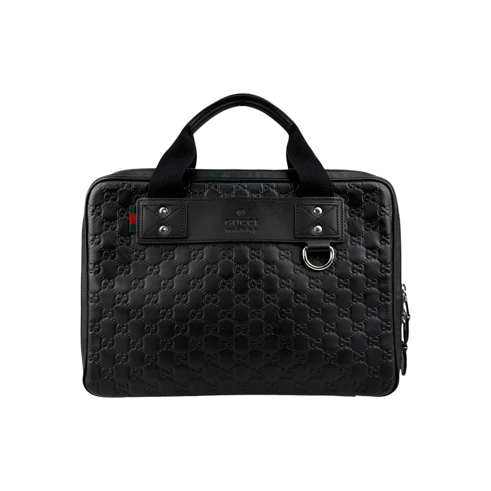 Gucci Black Guccissima Embossed Leather Briefcase Bag