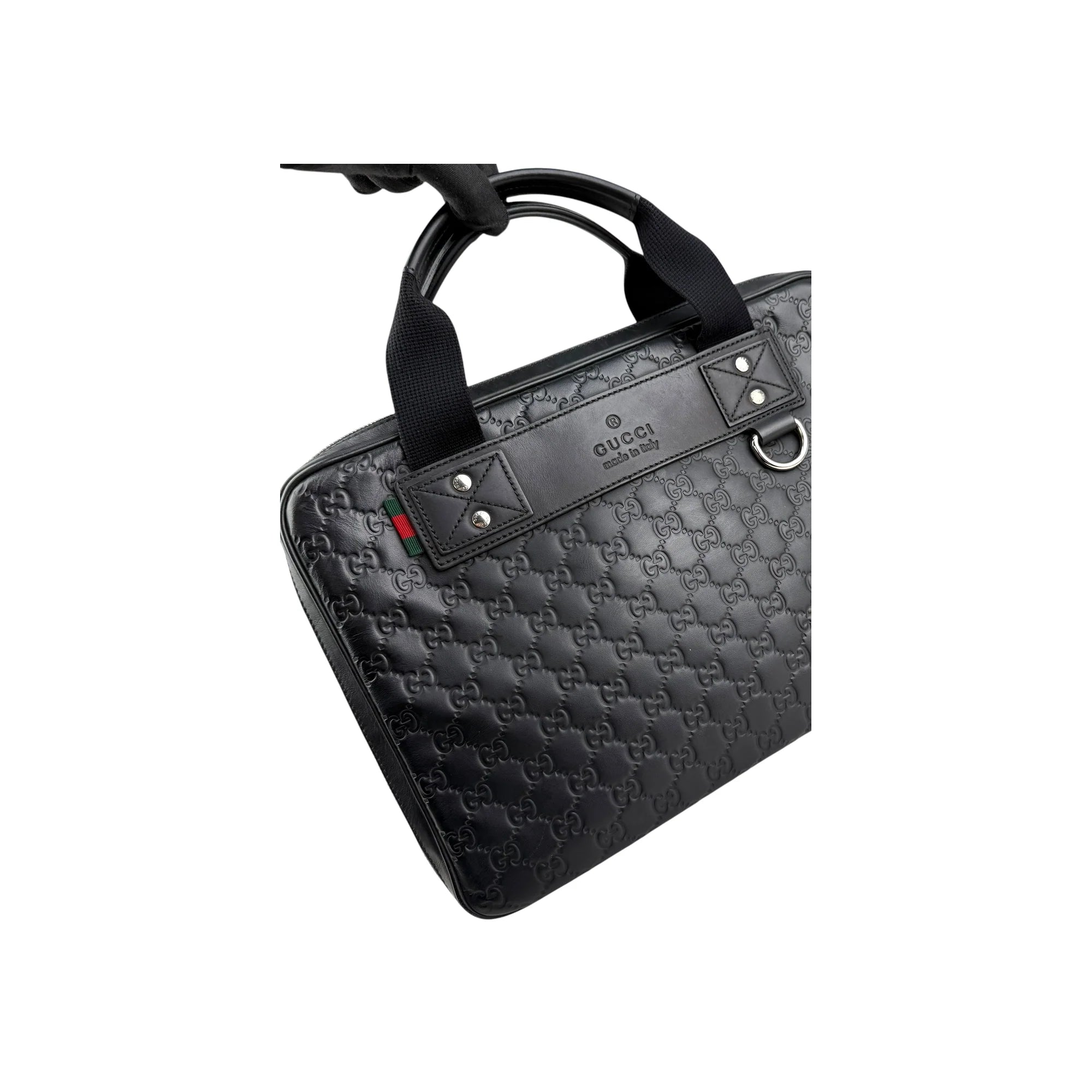 Gucci Black Guccissima Embossed Leather Briefcase Bag