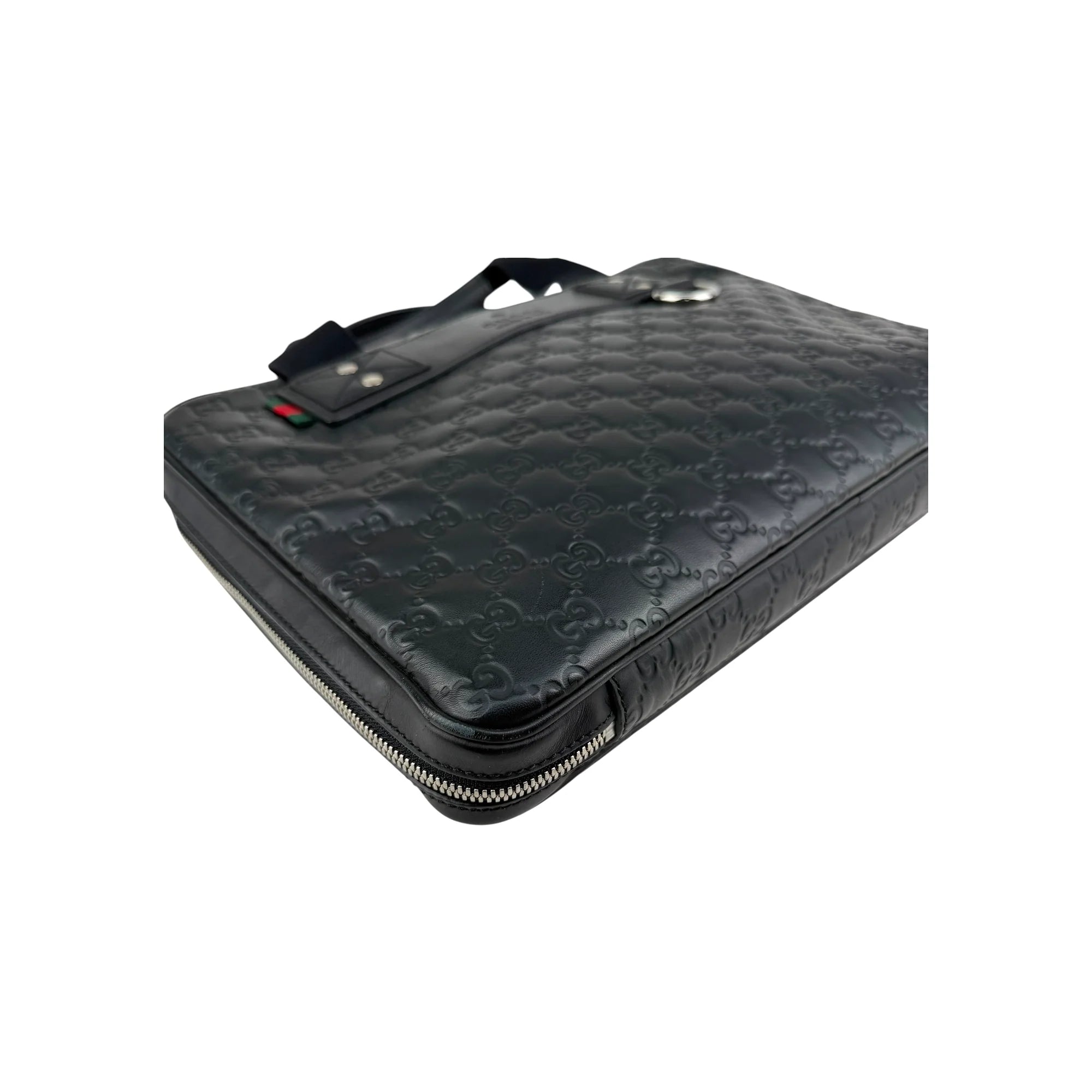 Gucci Black Guccissima Embossed Leather Briefcase Bag