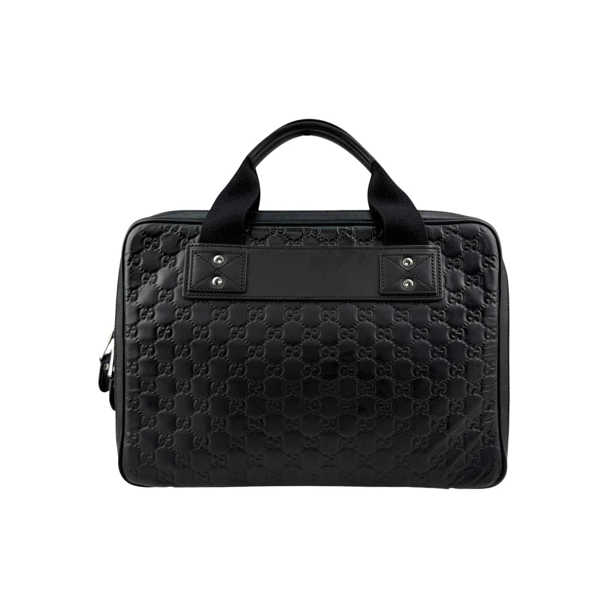 Gucci Black Guccissima Embossed Leather Briefcase Bag