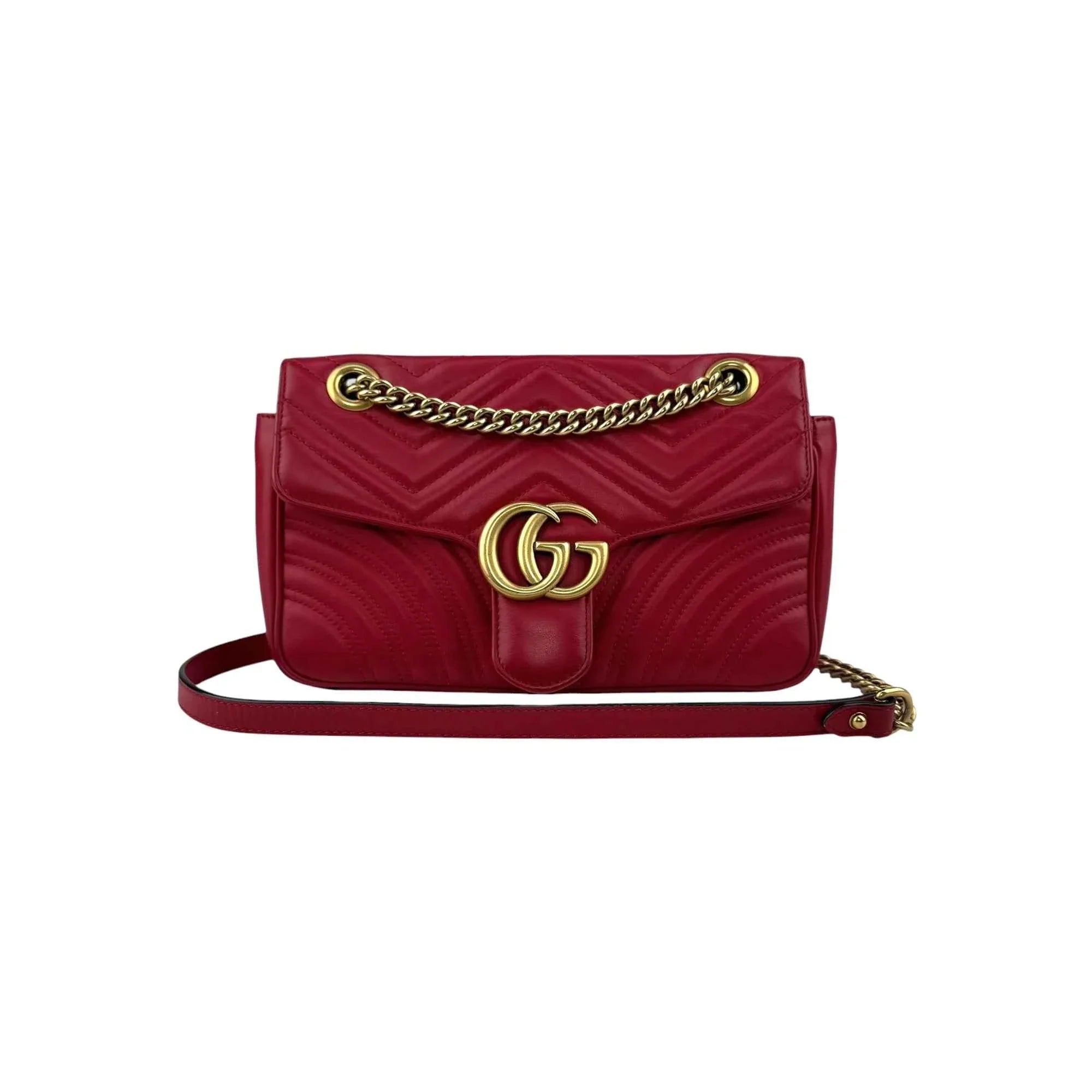 Gucci Red Quilted Leather GG Marmont Medium Shoulder Bag