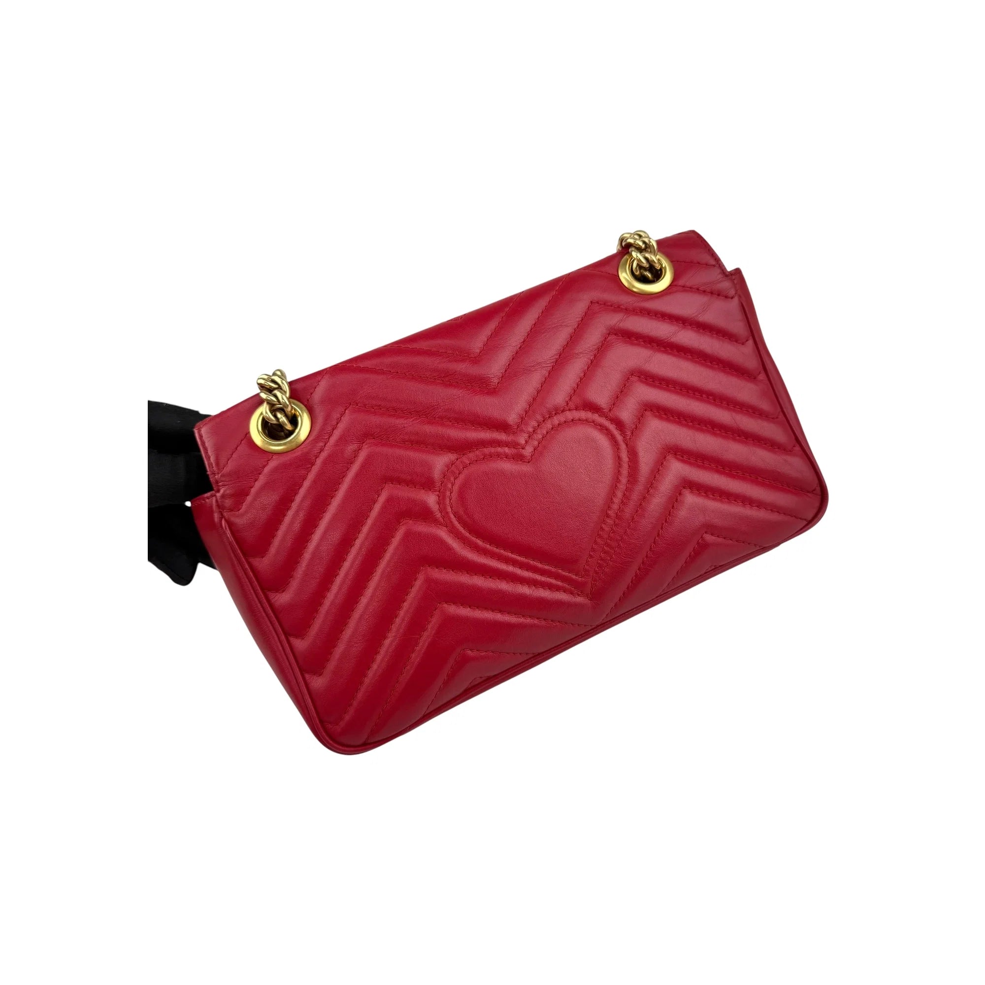 Gucci Red Quilted Leather GG Marmont Medium Shoulder Bag
