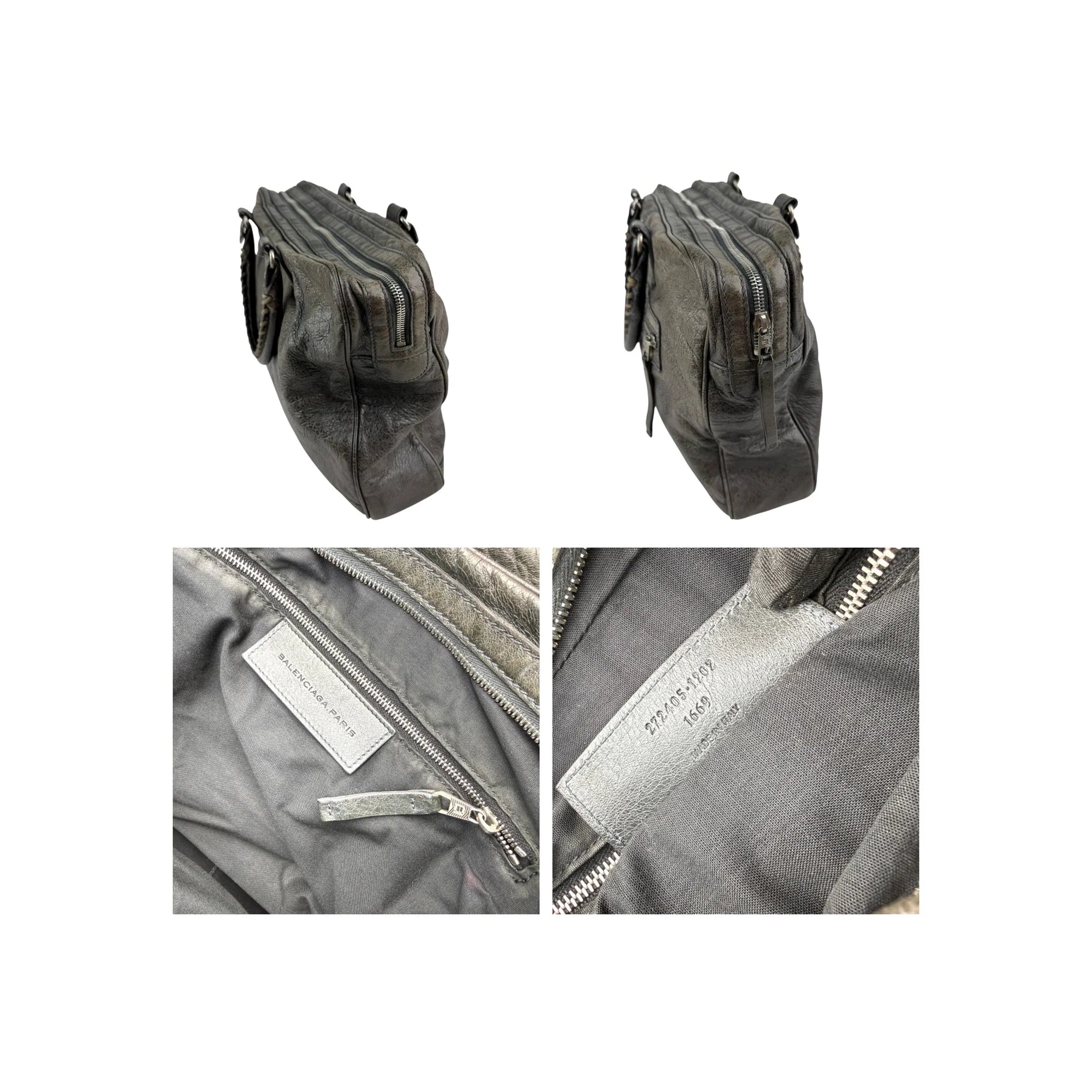 Balenciaga Grey Lambskin Leather Squash M Duffle Bag