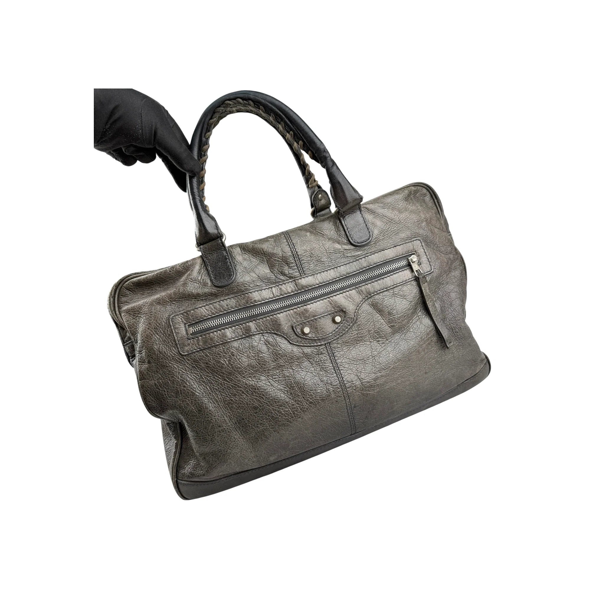 Balenciaga Grey Lambskin Leather Squash M Duffle Bag
