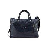 Balenciaga Navy Lambskin Leather City Briefcase Bag