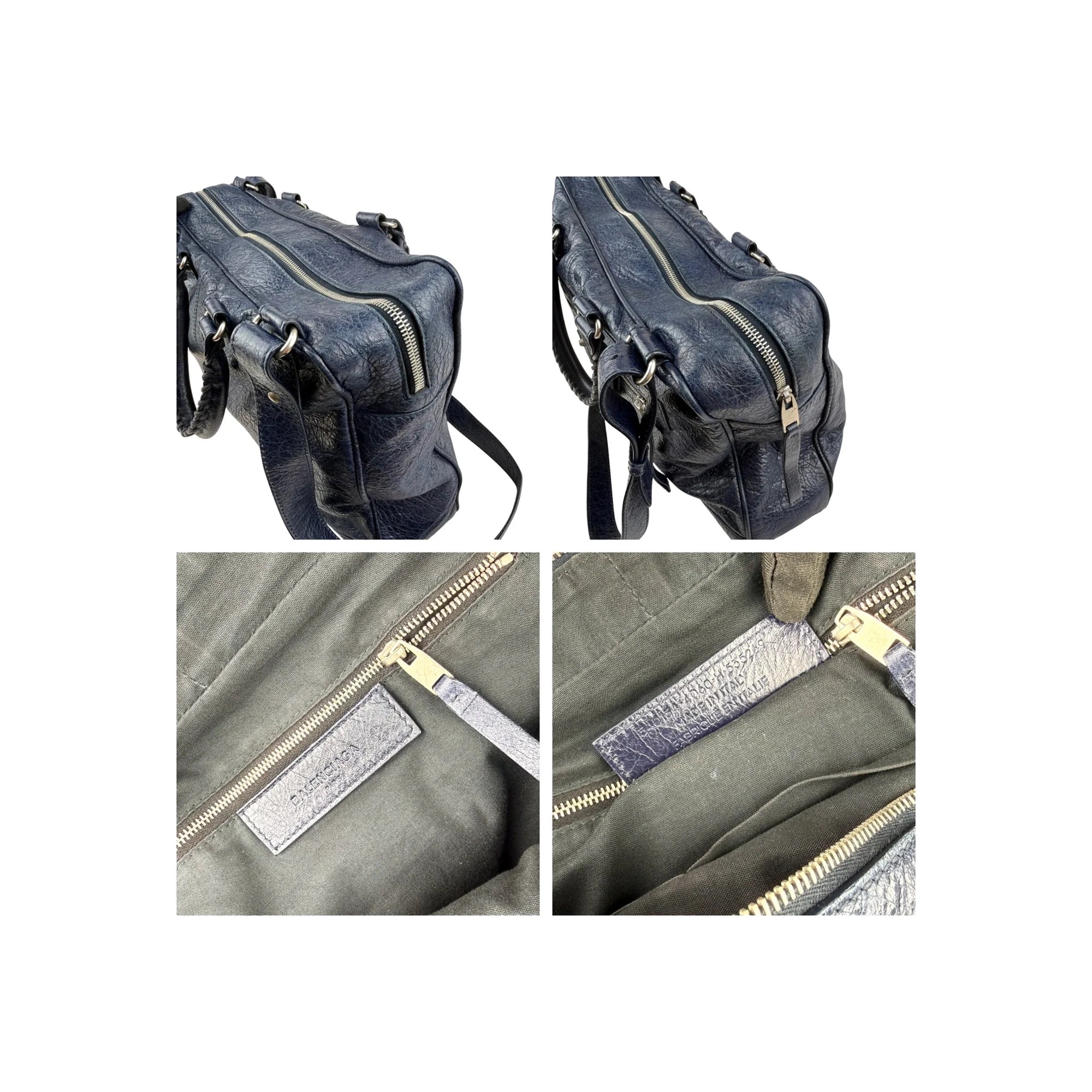Balenciaga Navy Lambskin Leather City Briefcase Bag