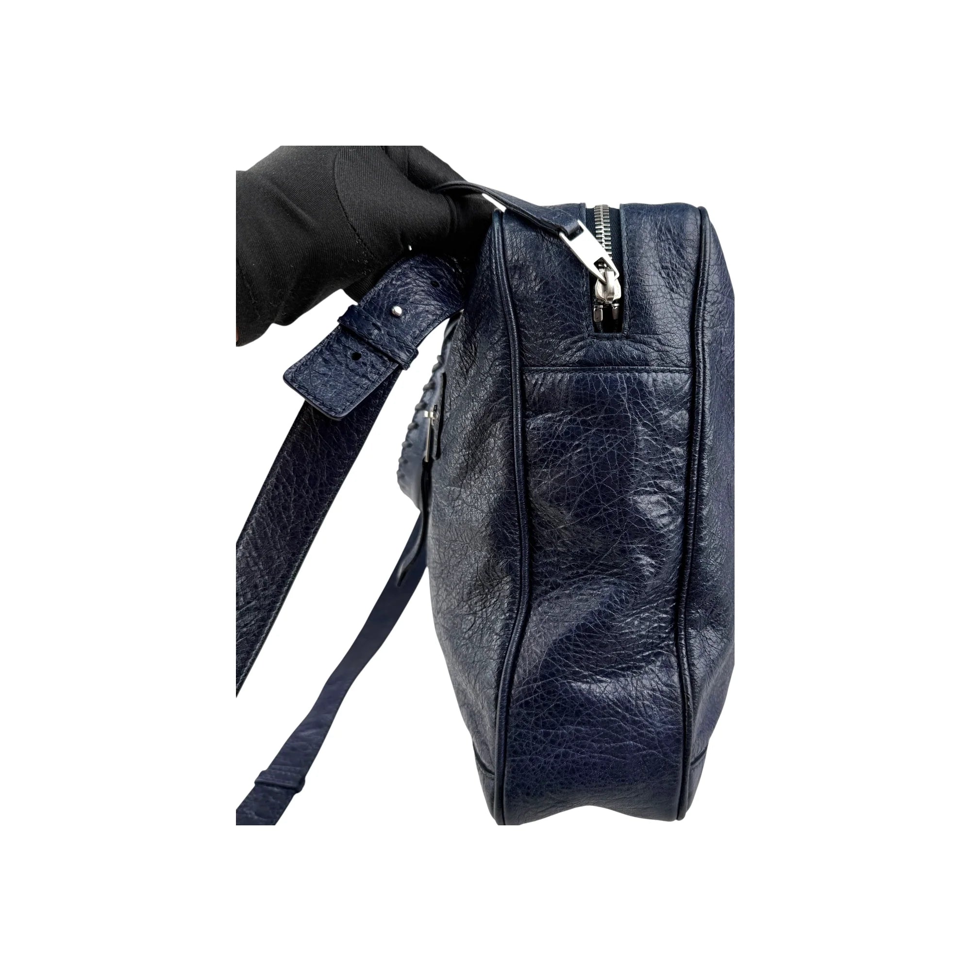 Balenciaga Navy Lambskin Leather City Briefcase Bag