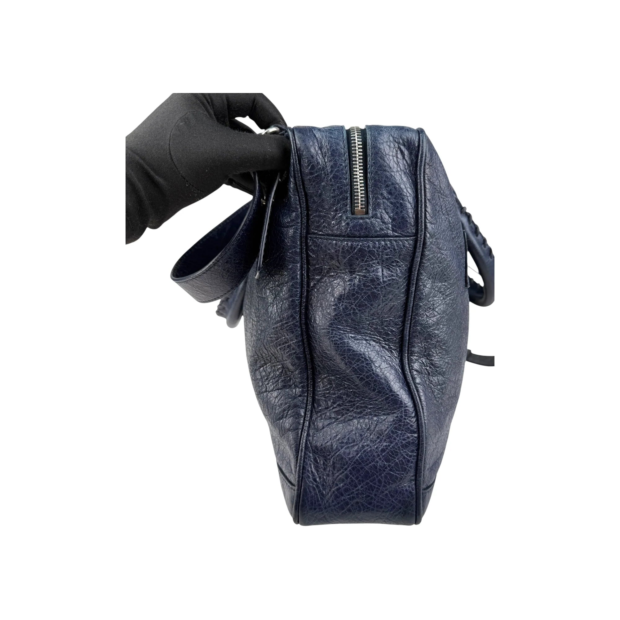 Balenciaga Navy Lambskin Leather City Briefcase Bag