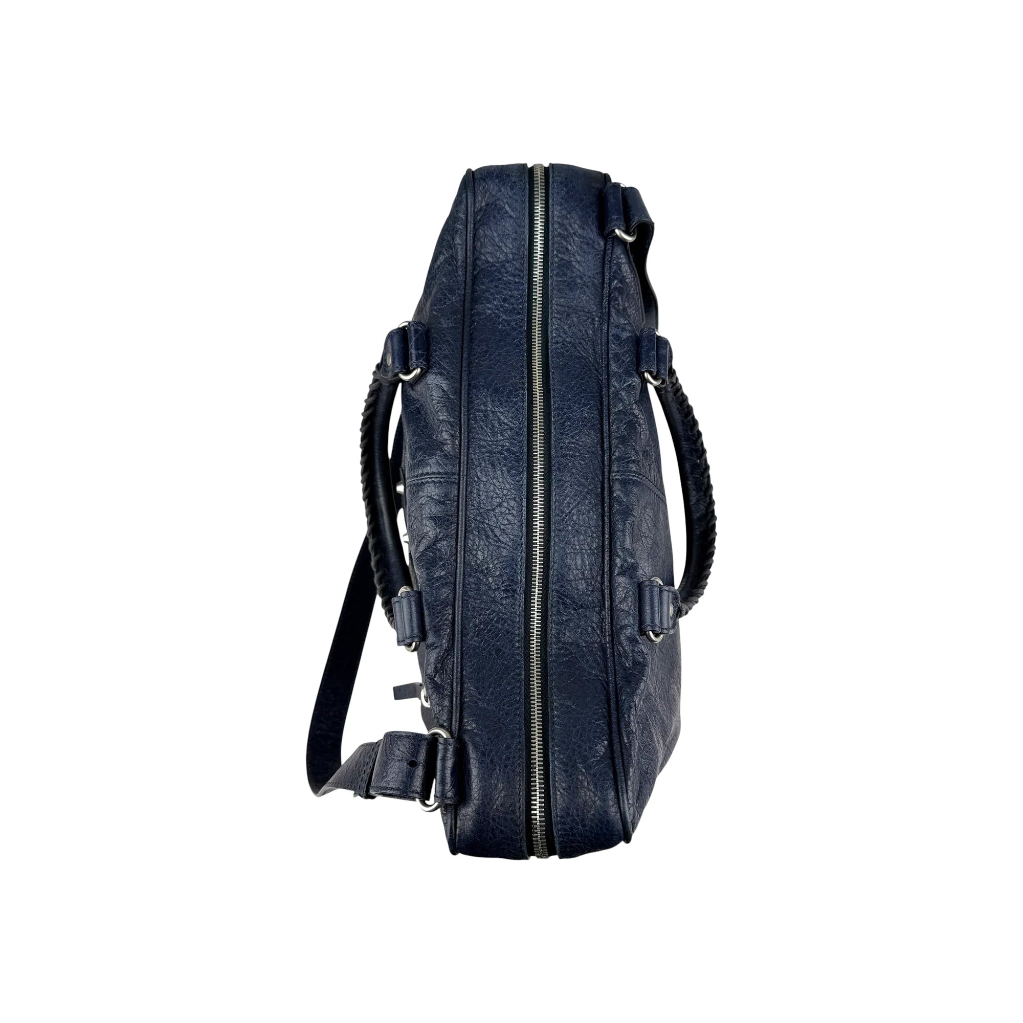 Balenciaga Navy Lambskin Leather City Briefcase Bag