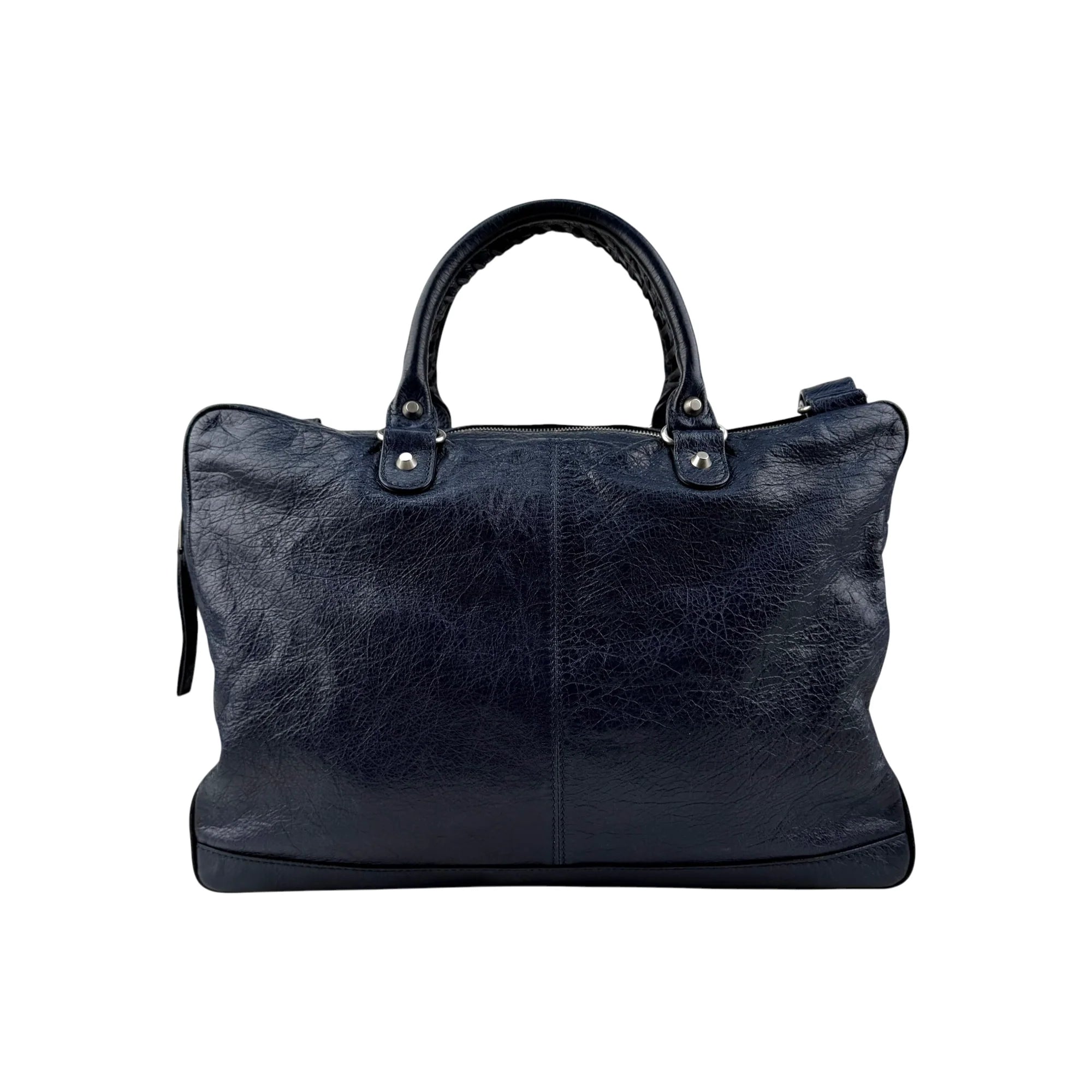 Balenciaga Navy Lambskin Leather City Briefcase Bag