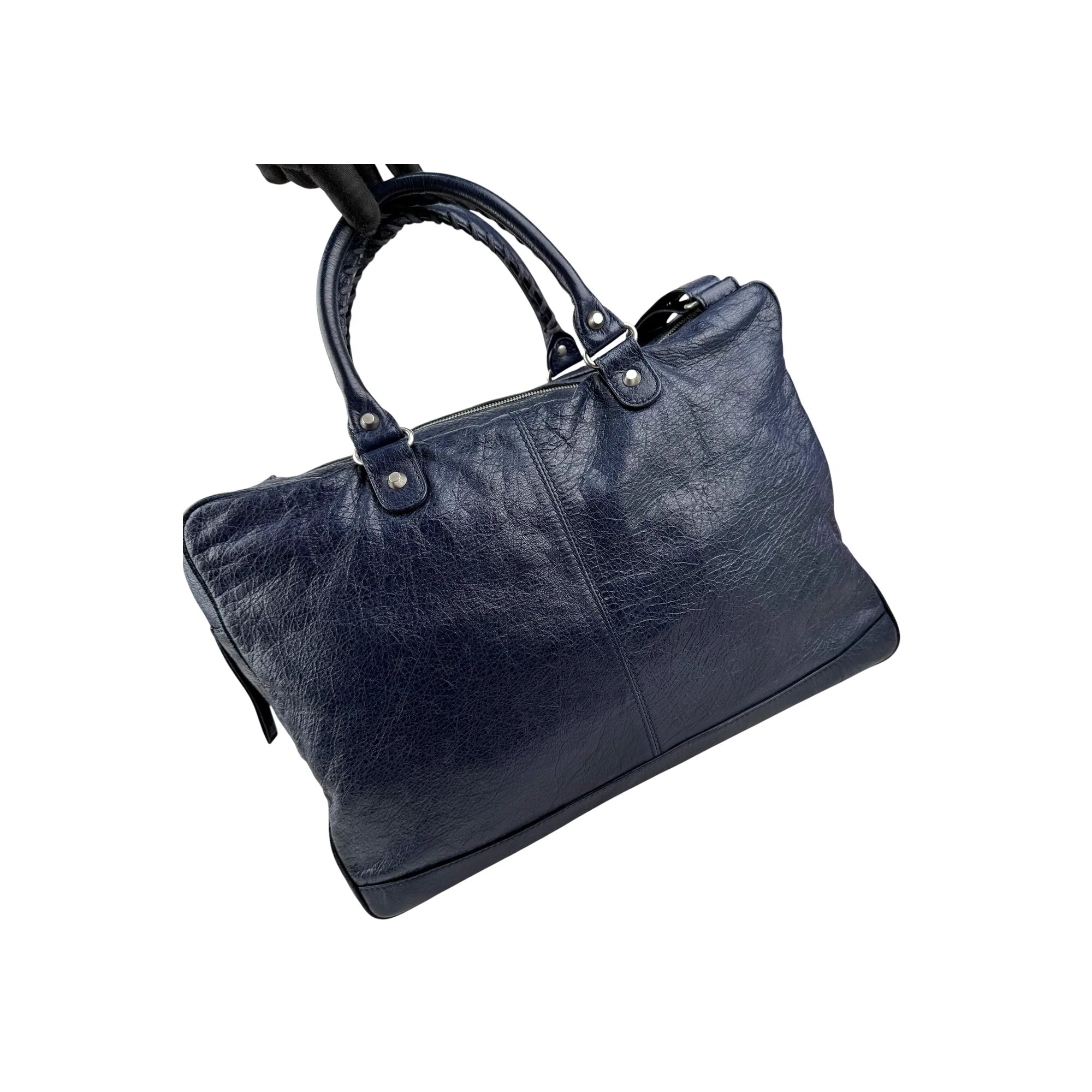 Balenciaga Navy Lambskin Leather City Briefcase Bag