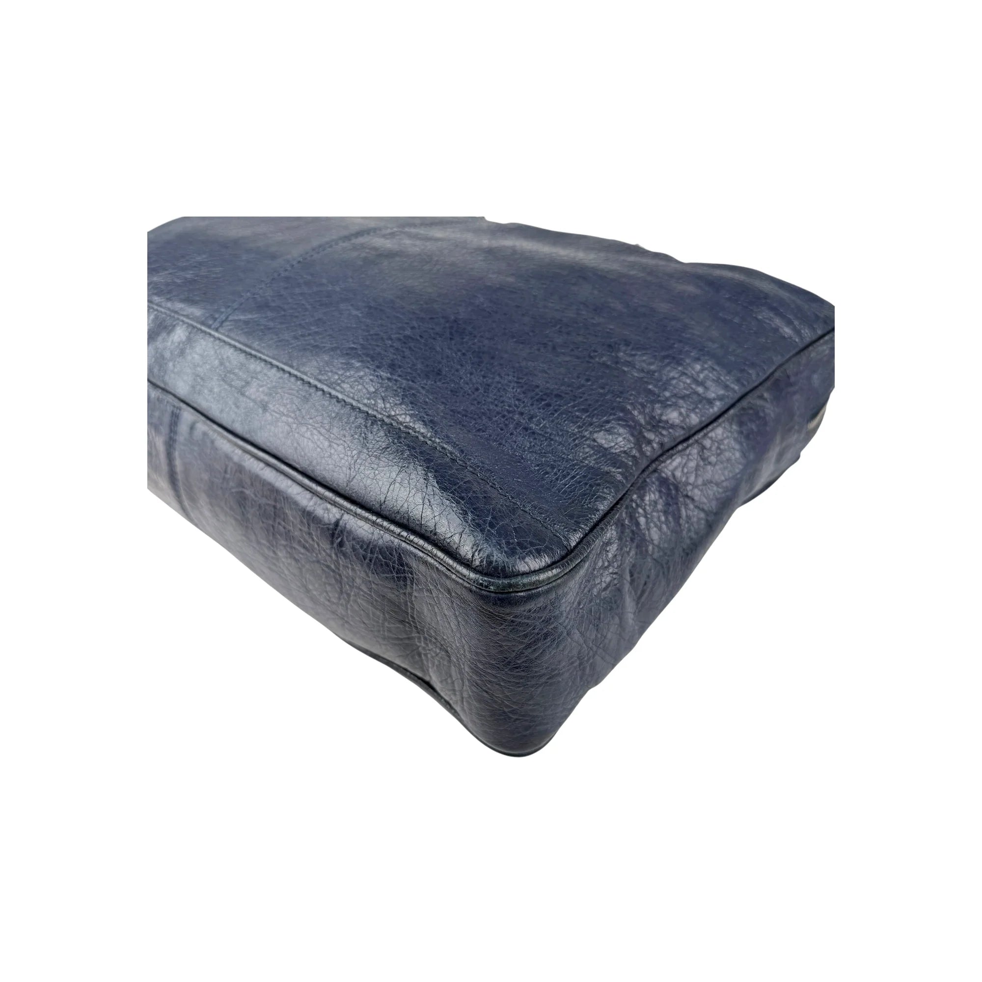 Balenciaga Navy Lambskin Leather City Briefcase Bag