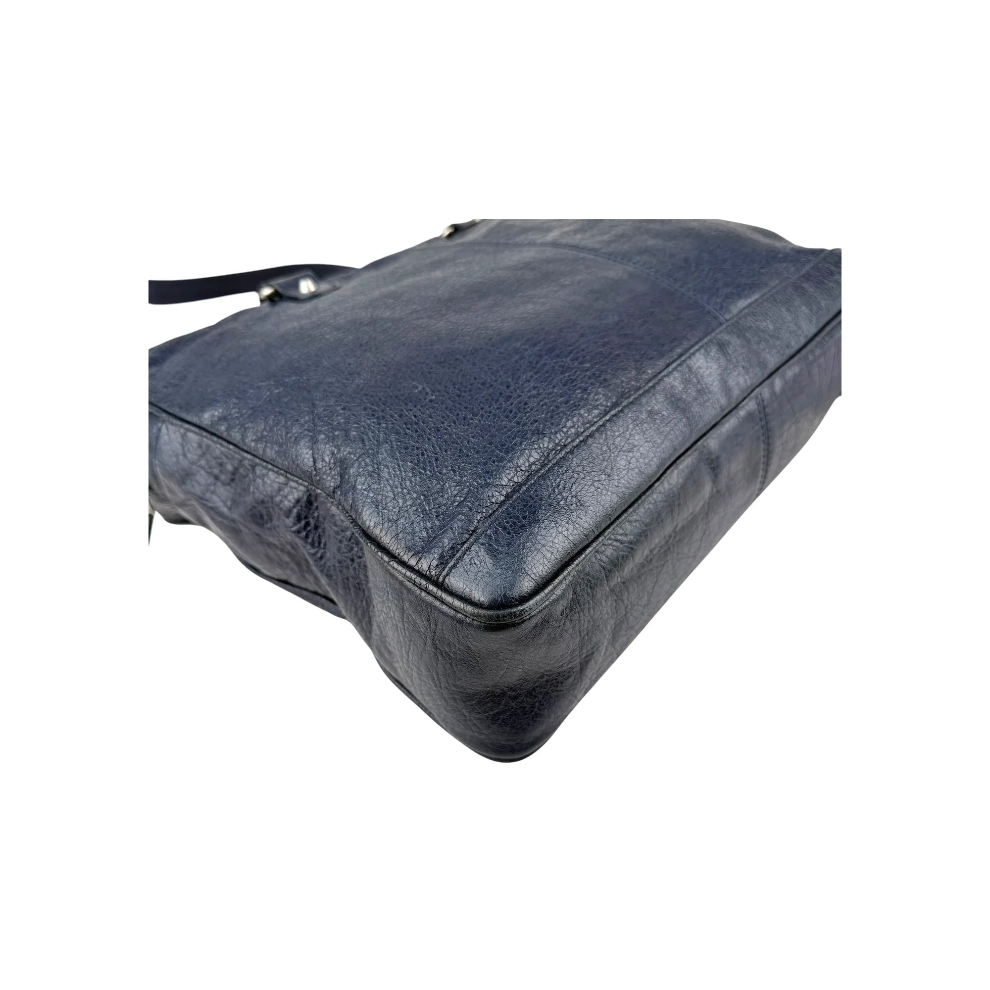 Balenciaga Navy Lambskin Leather City Briefcase Bag