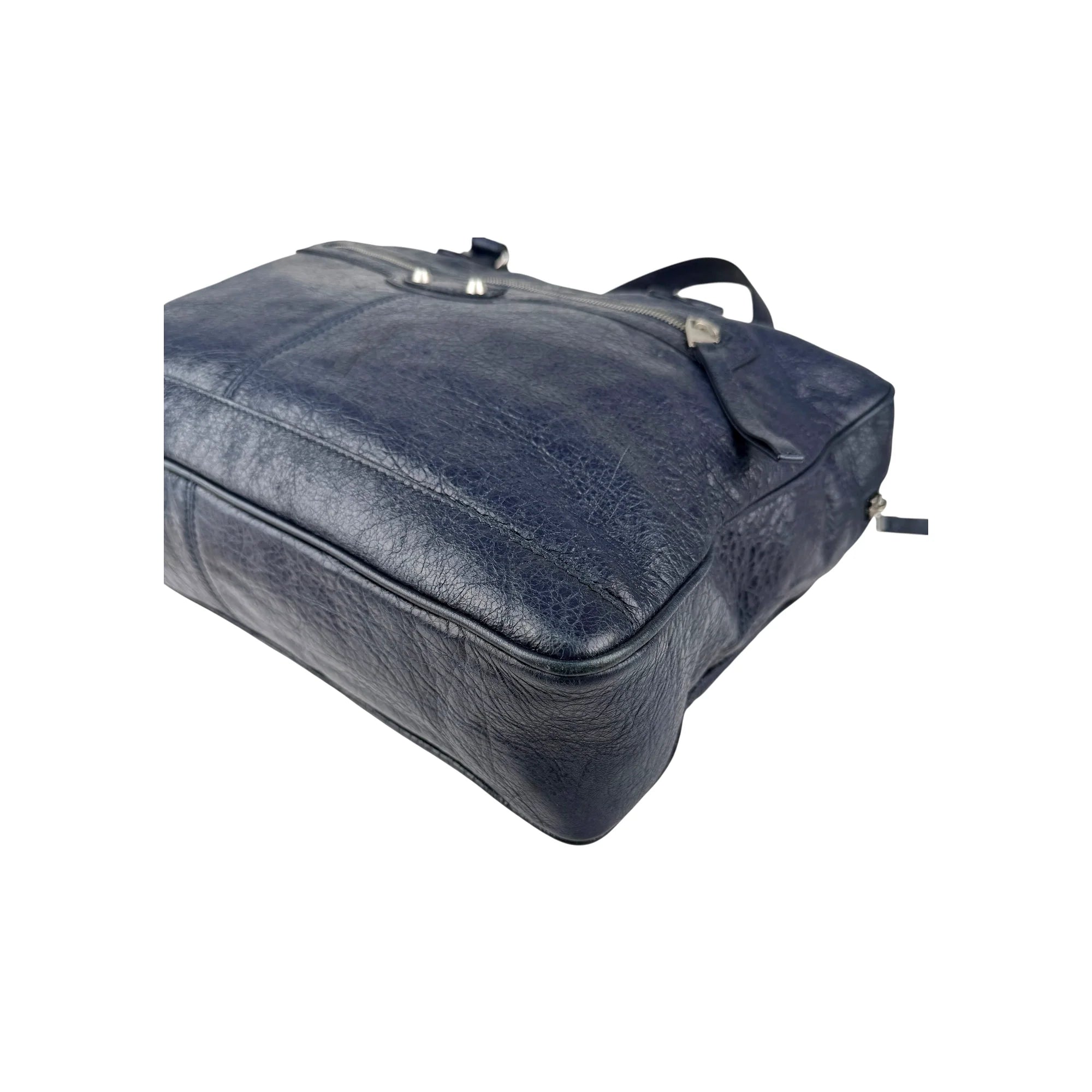 Balenciaga Navy Lambskin Leather City Briefcase Bag