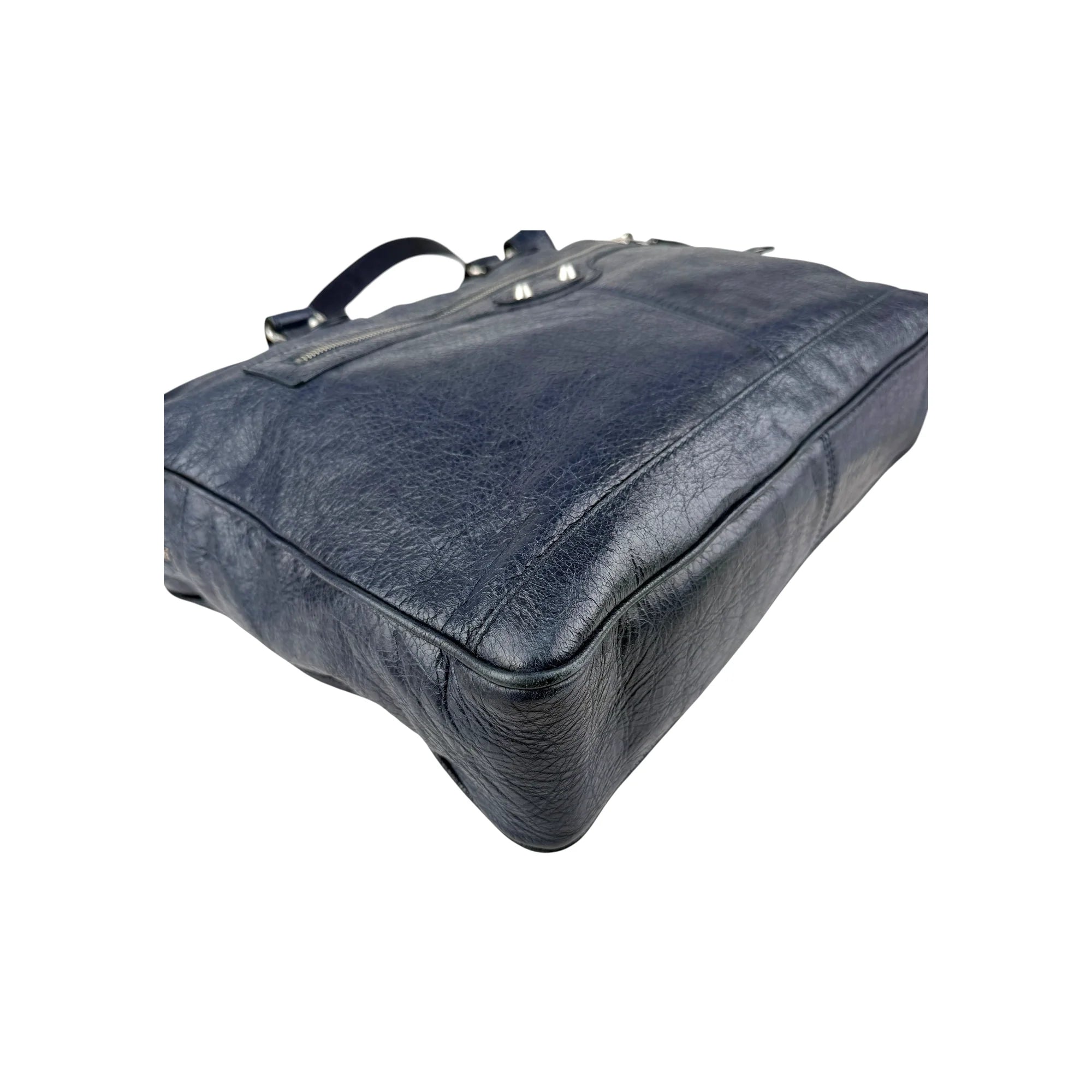 Balenciaga Navy Lambskin Leather City Briefcase Bag