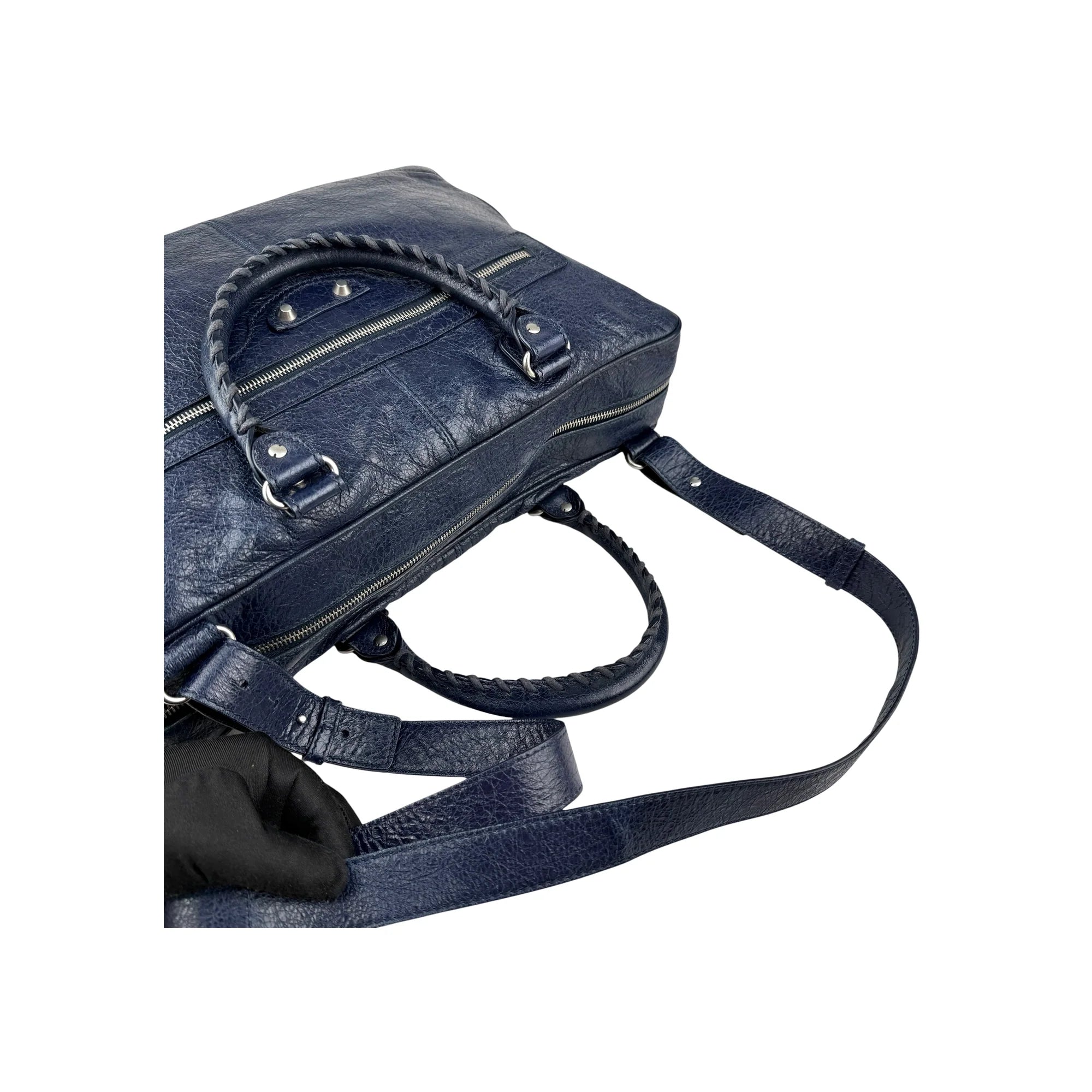 Balenciaga Navy Lambskin Leather City Briefcase Bag