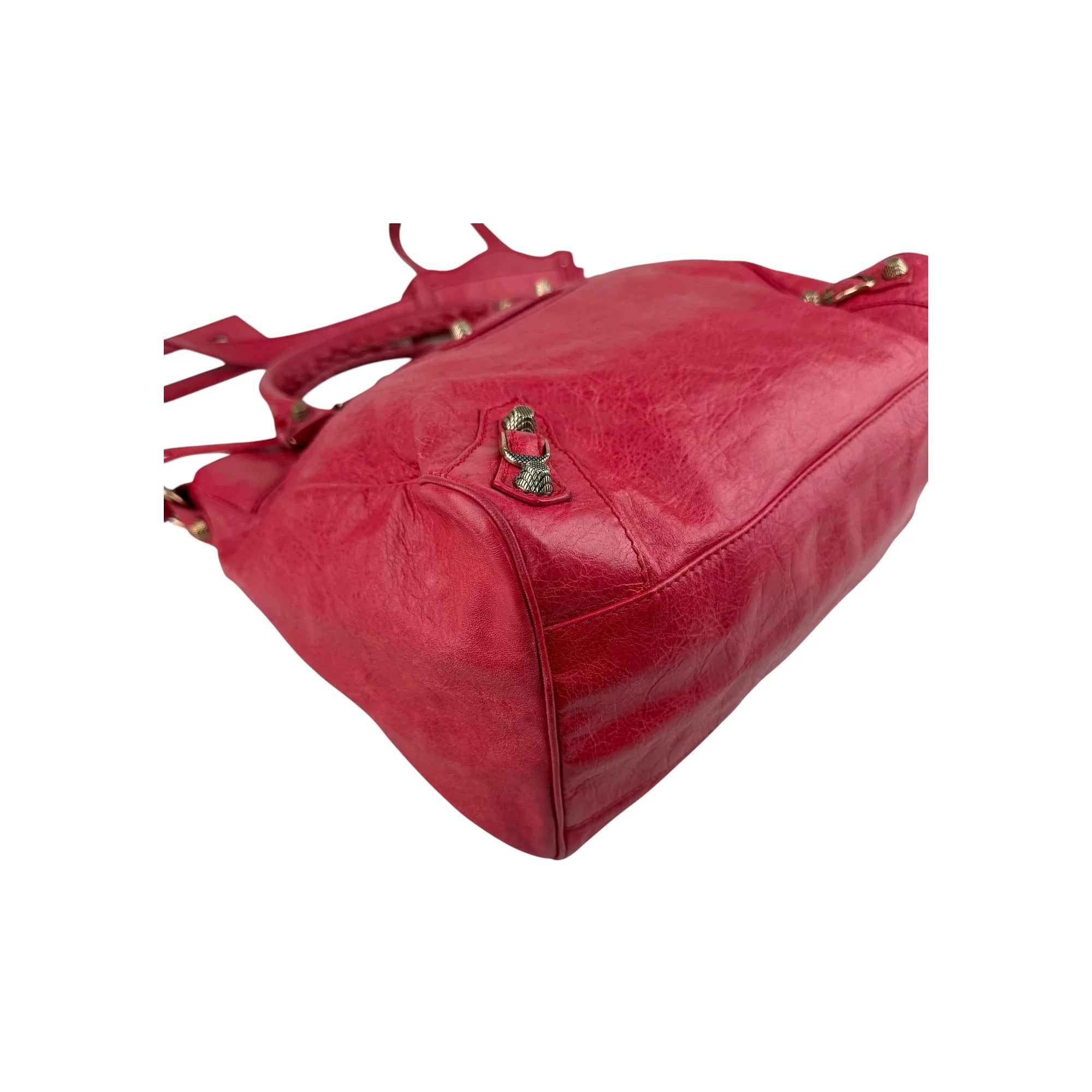 Balenciaga Rose Thulian Lambskin Leather Rose Gold Motorcycle Town Bag