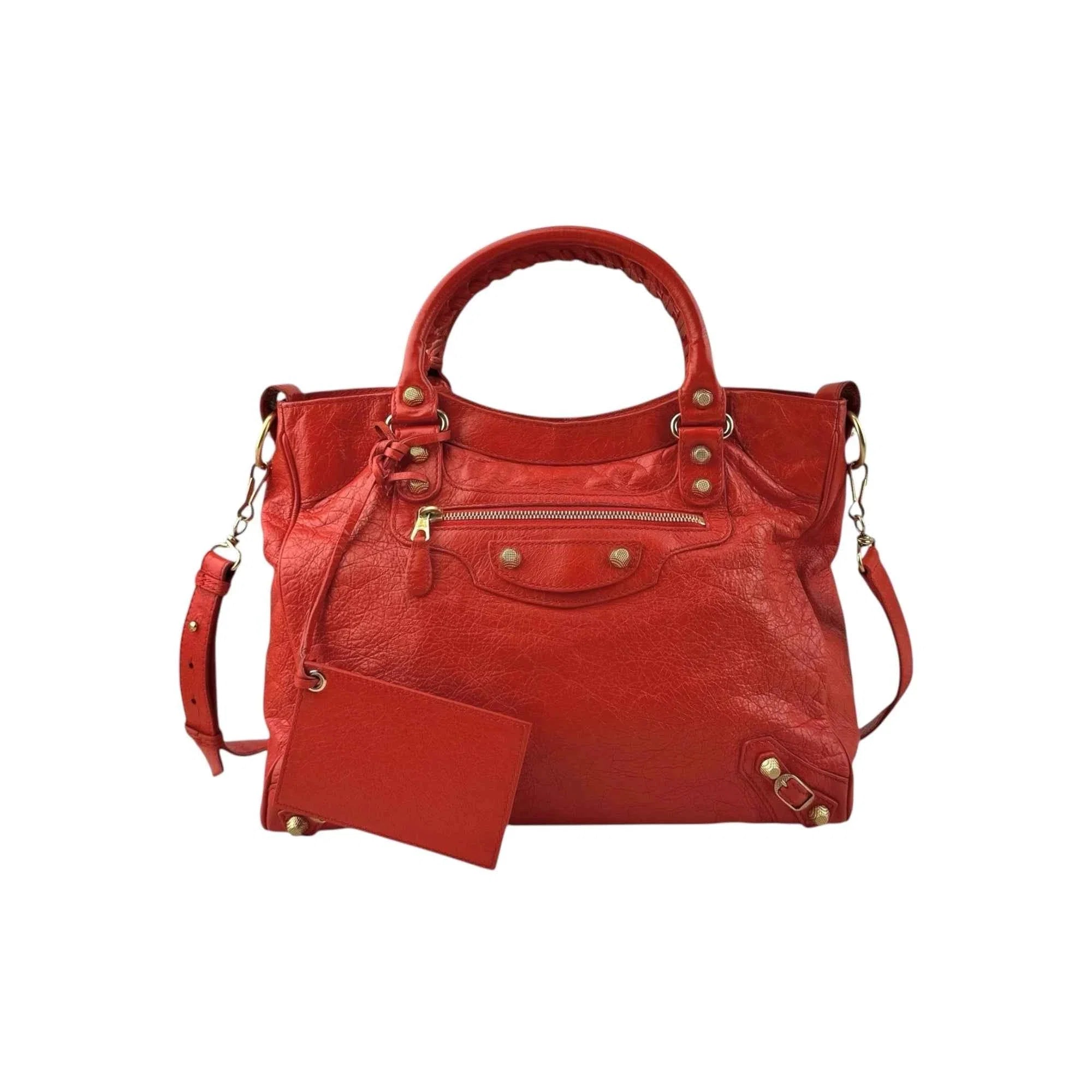 Balenciaga Rouge Ambre Lambskin Leather Giant Motorcycle City Bag
