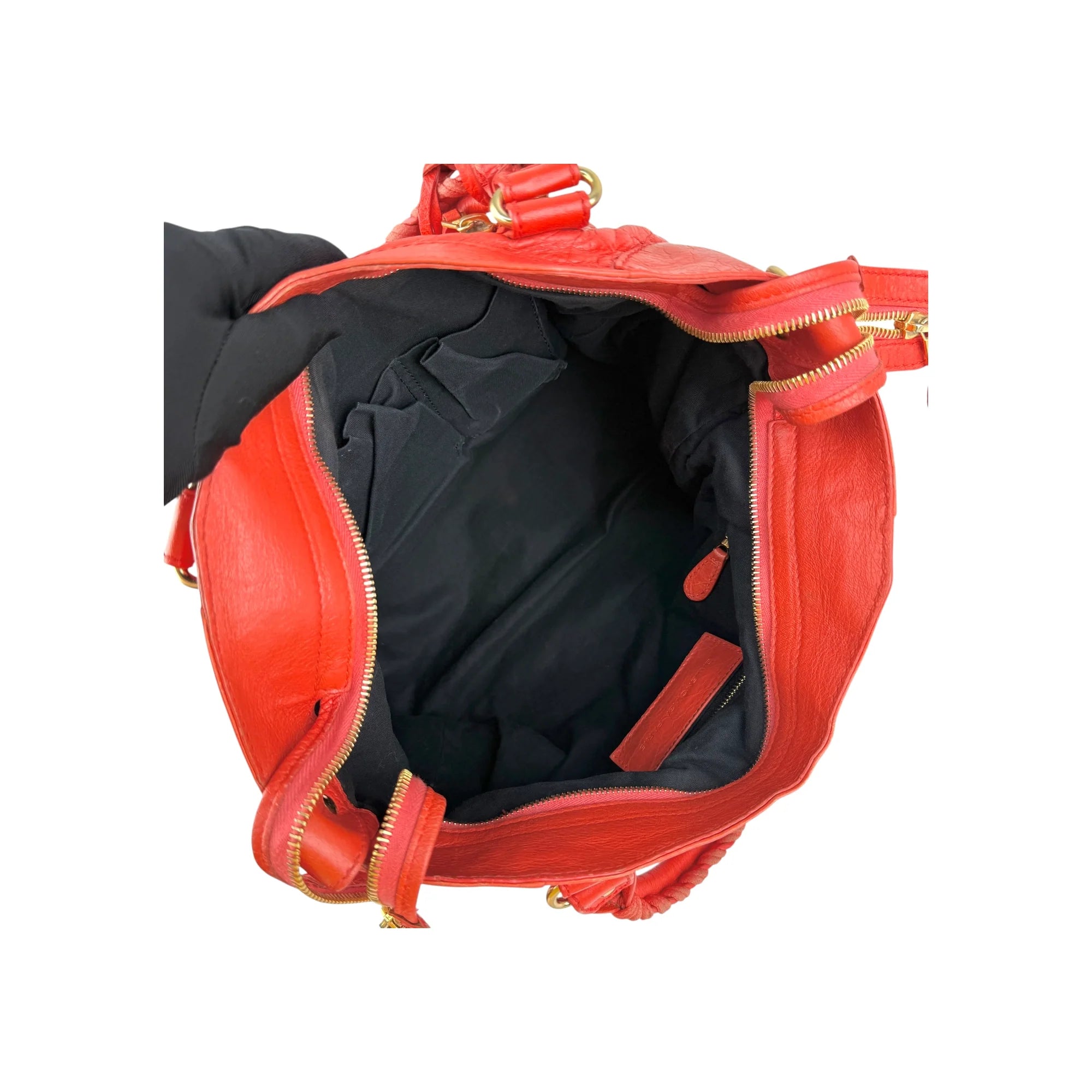 Balenciaga Rouge Ambre Lambskin Leather Giant Motorcycle City Bag