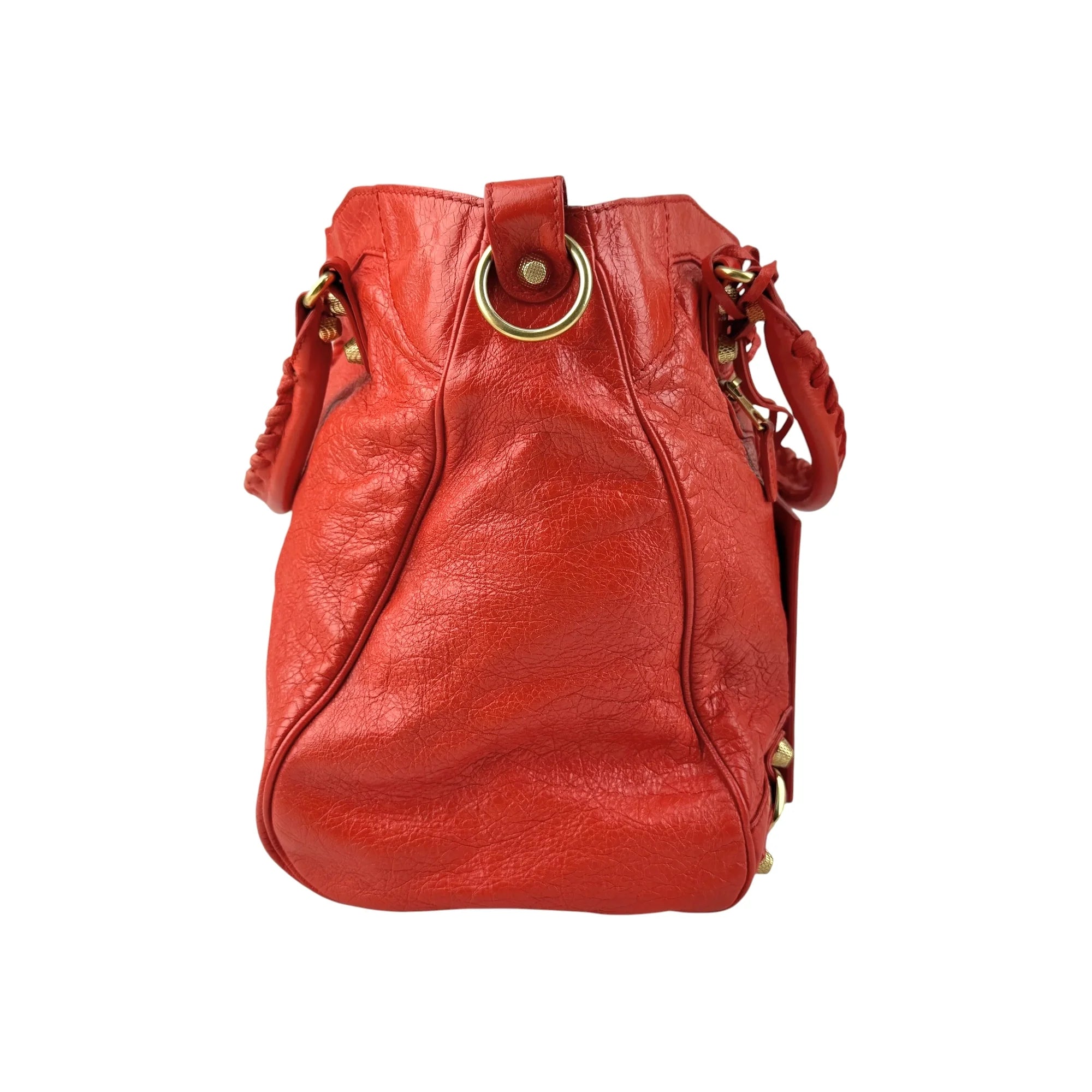 Balenciaga Rouge Ambre Lambskin Leather Giant Motorcycle City Bag