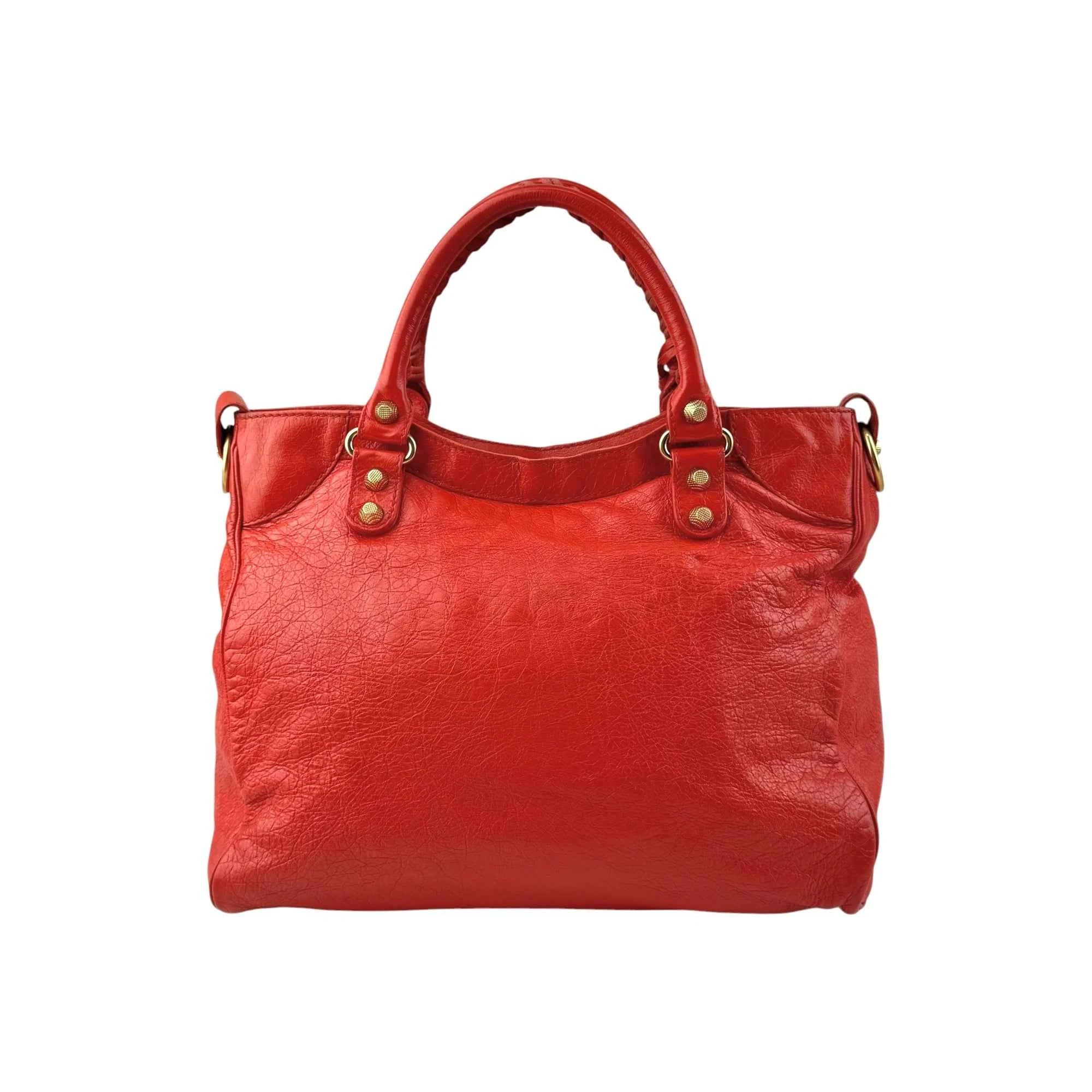 Balenciaga Rouge Ambre Lambskin Leather Giant Motorcycle City Bag